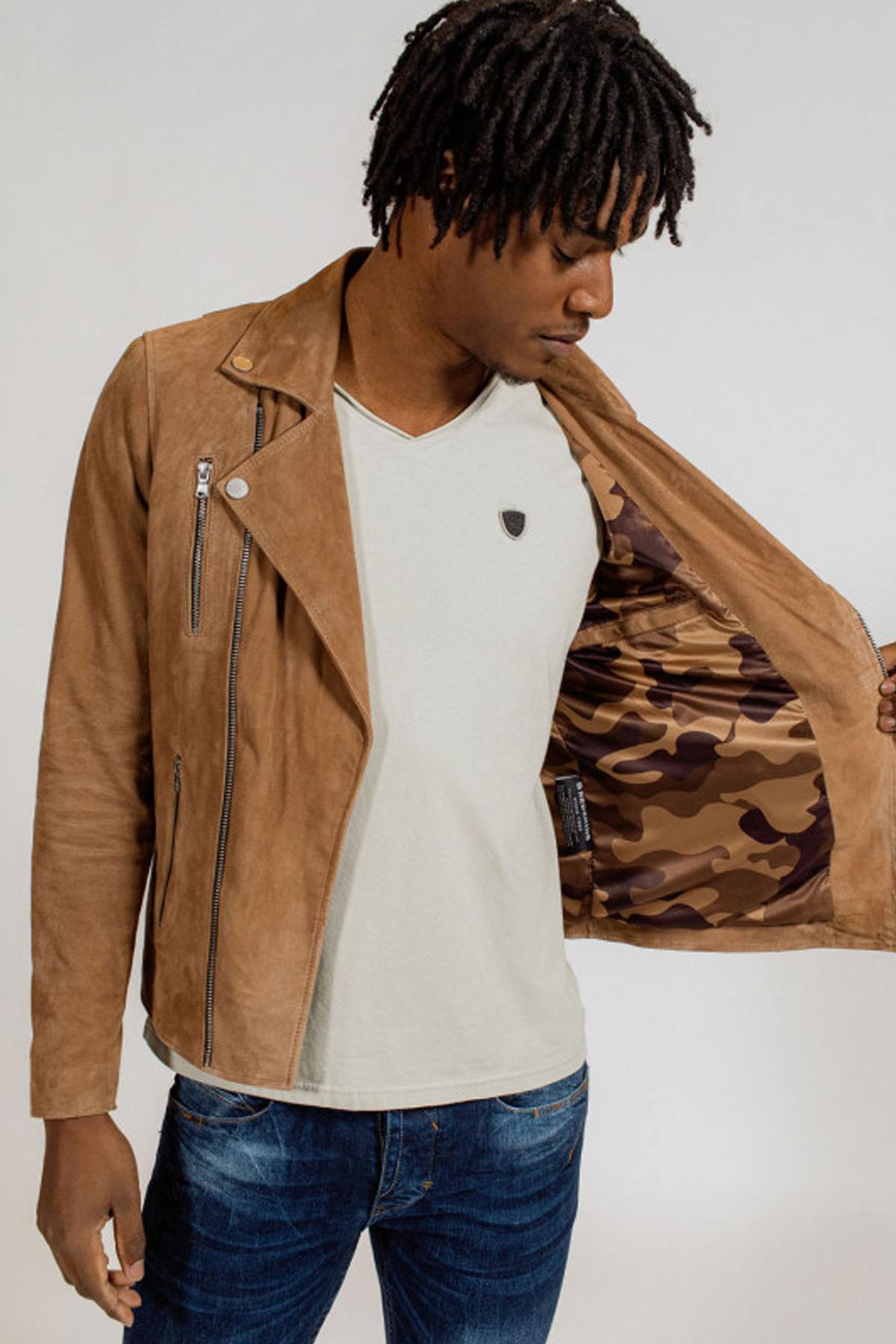 Biker Jacket in cognac suede leather - Image n°6