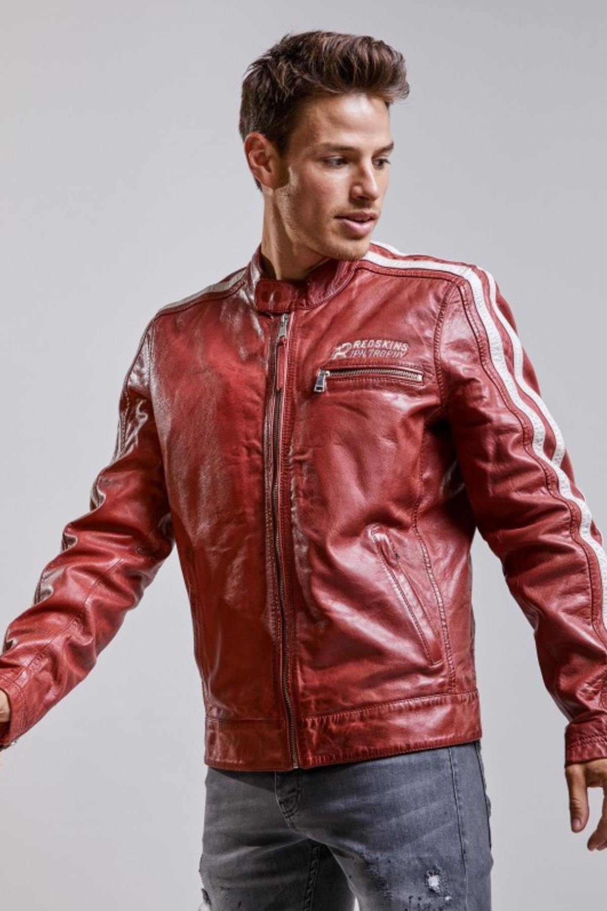 Red leather racing jacket - Image n°1