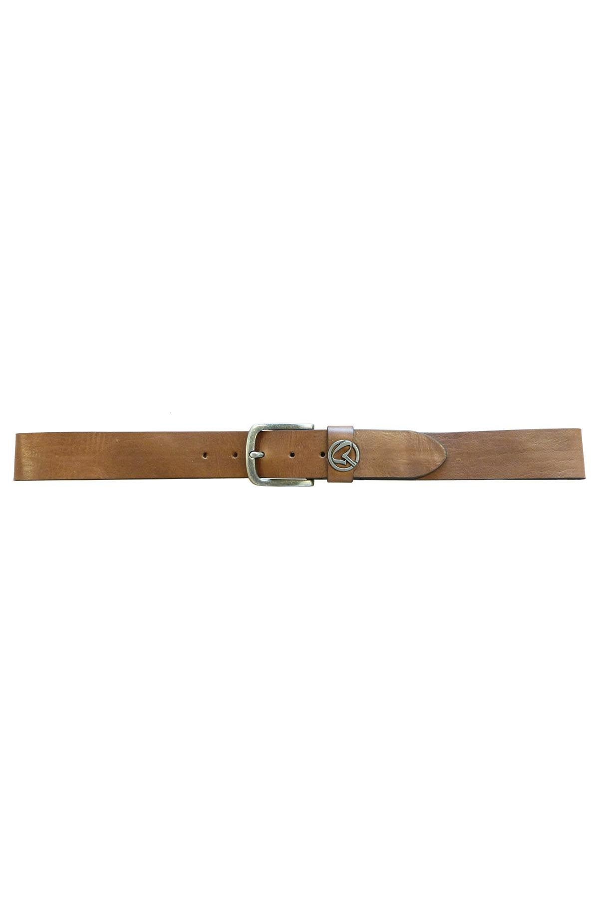 Brown belt with buckle and metal logo - Image n°1