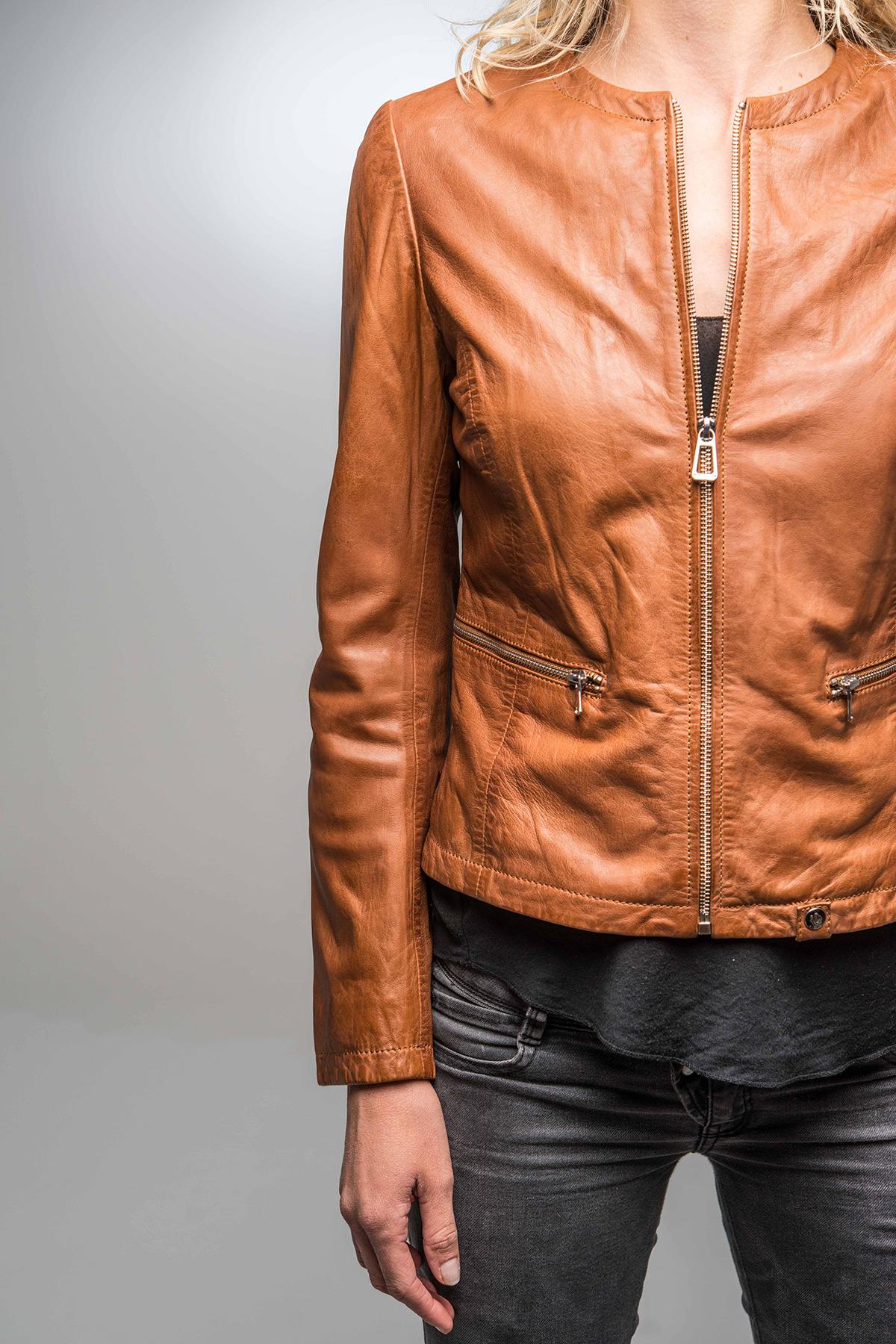 Spencer style jacket in cognac leather - Image n°2