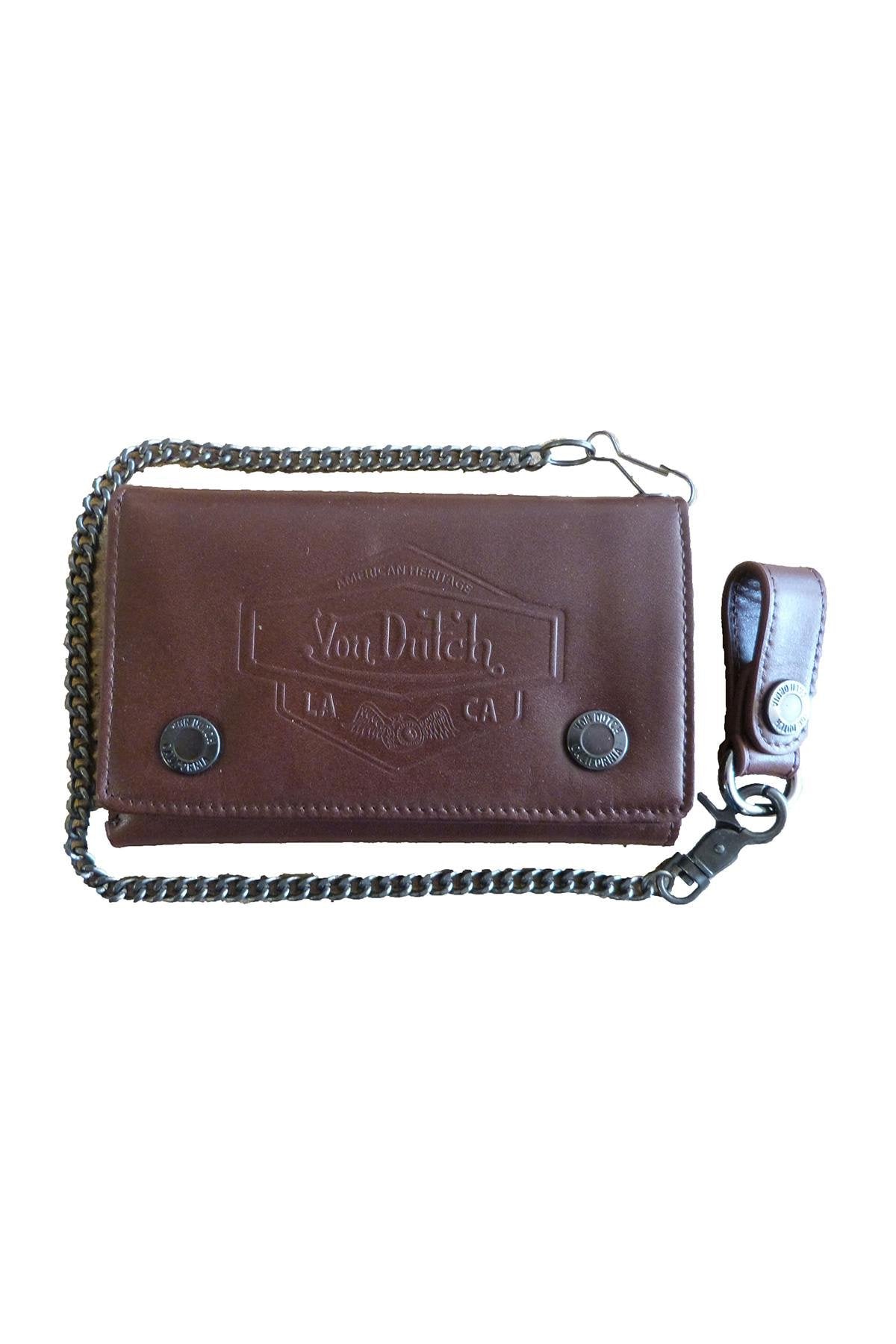 Brown leather chain wallet - Image n°1