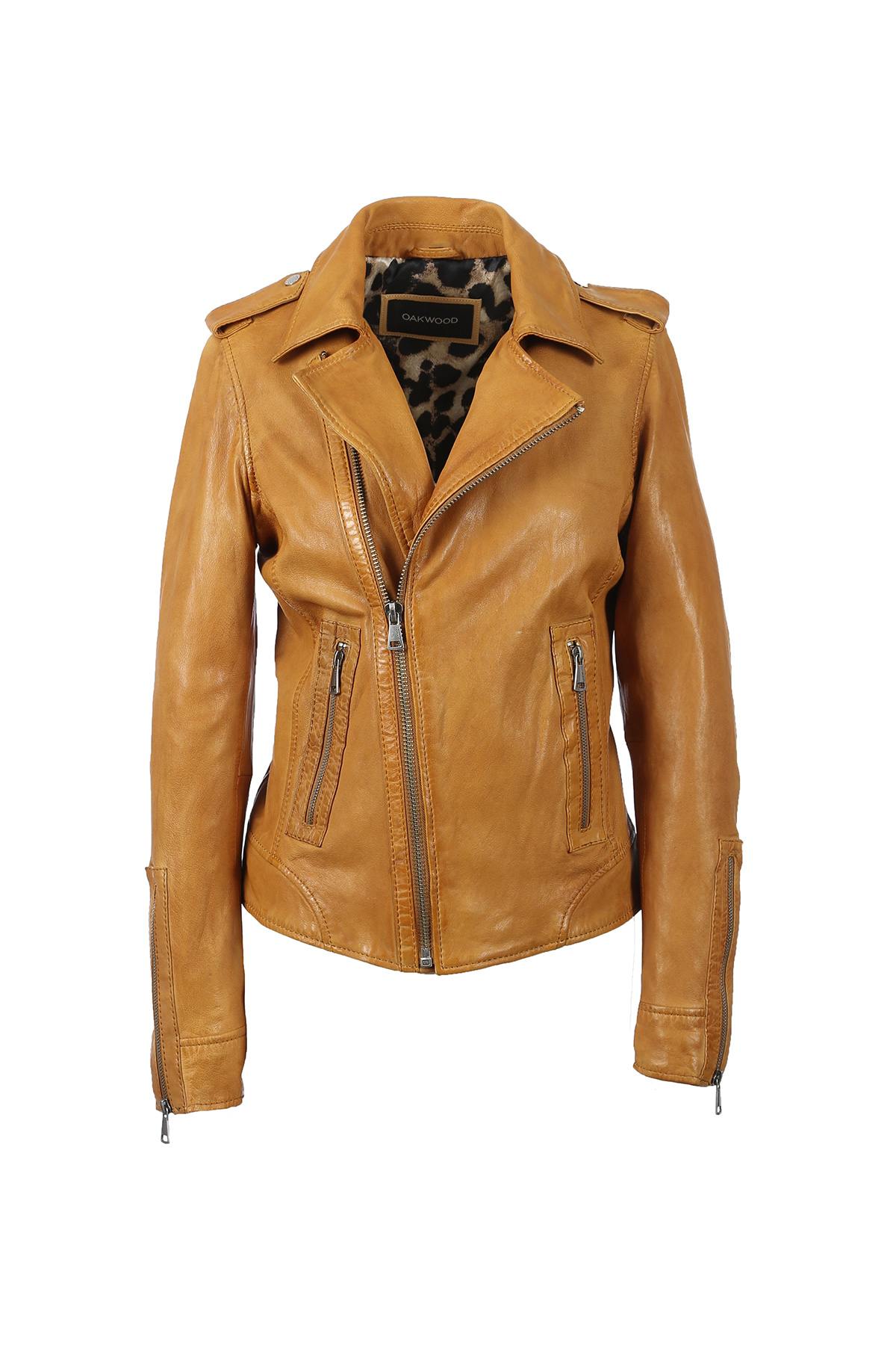 Biker Jacket in yellow washed-effect leather - Image n°4