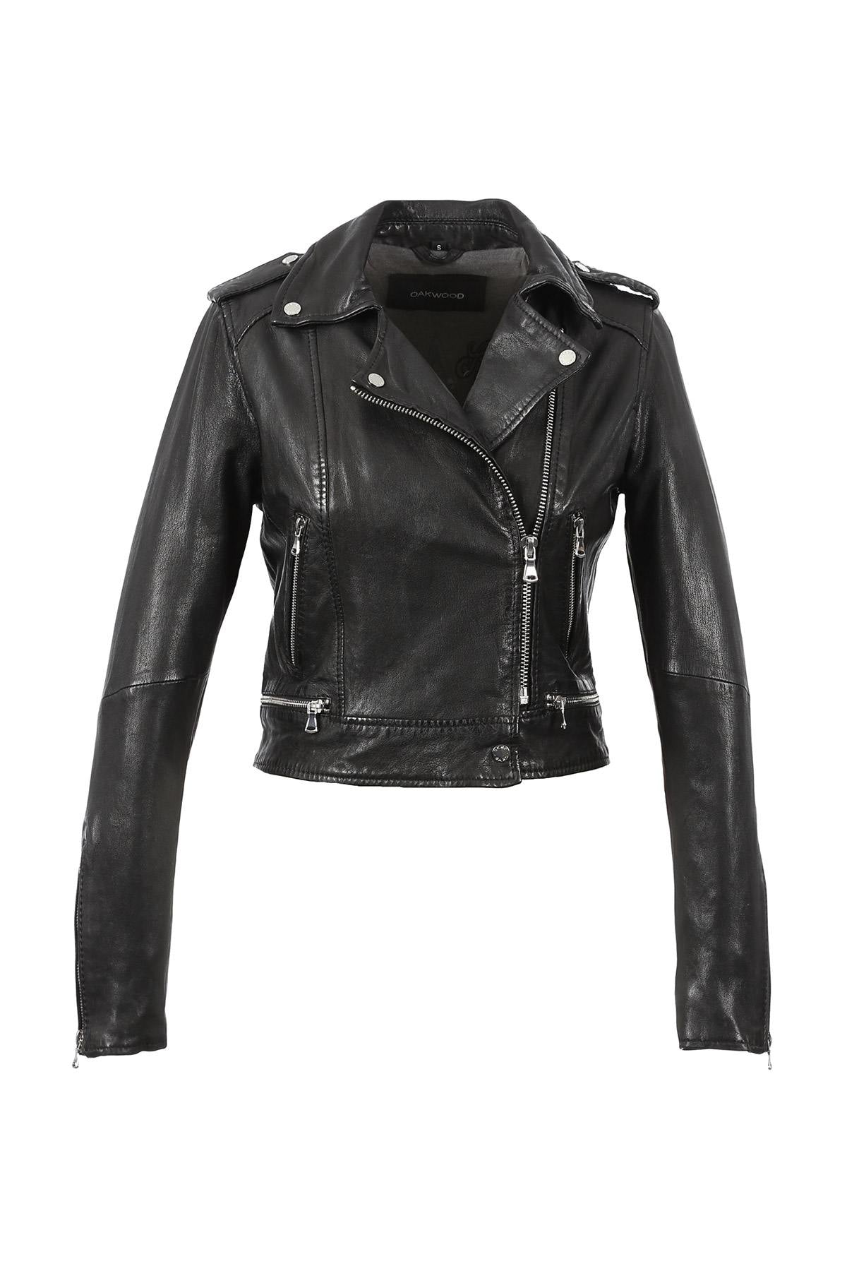 Short black leather Biker Jacket - Image n°2