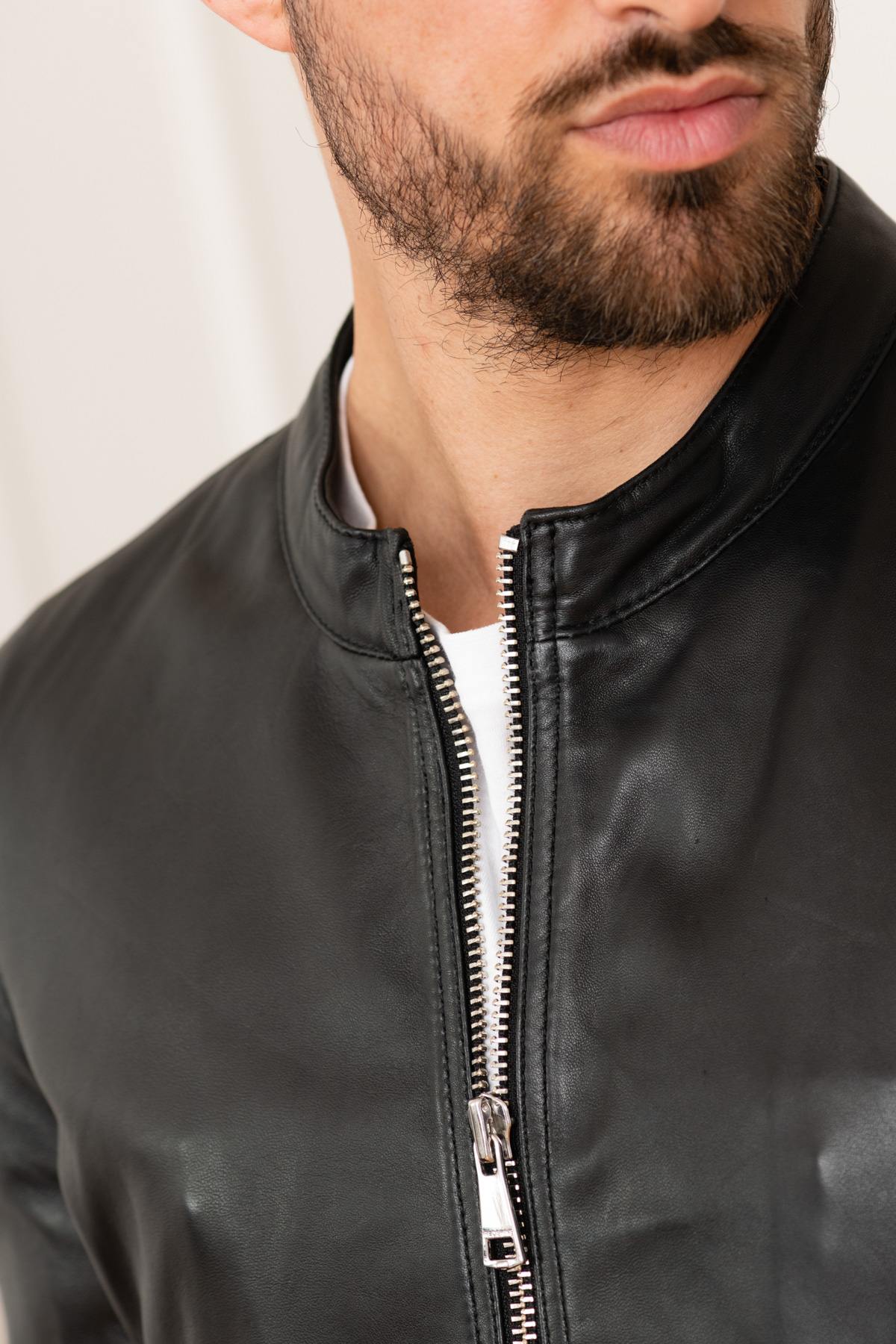 Black lambskin leather jacket - Image n°2