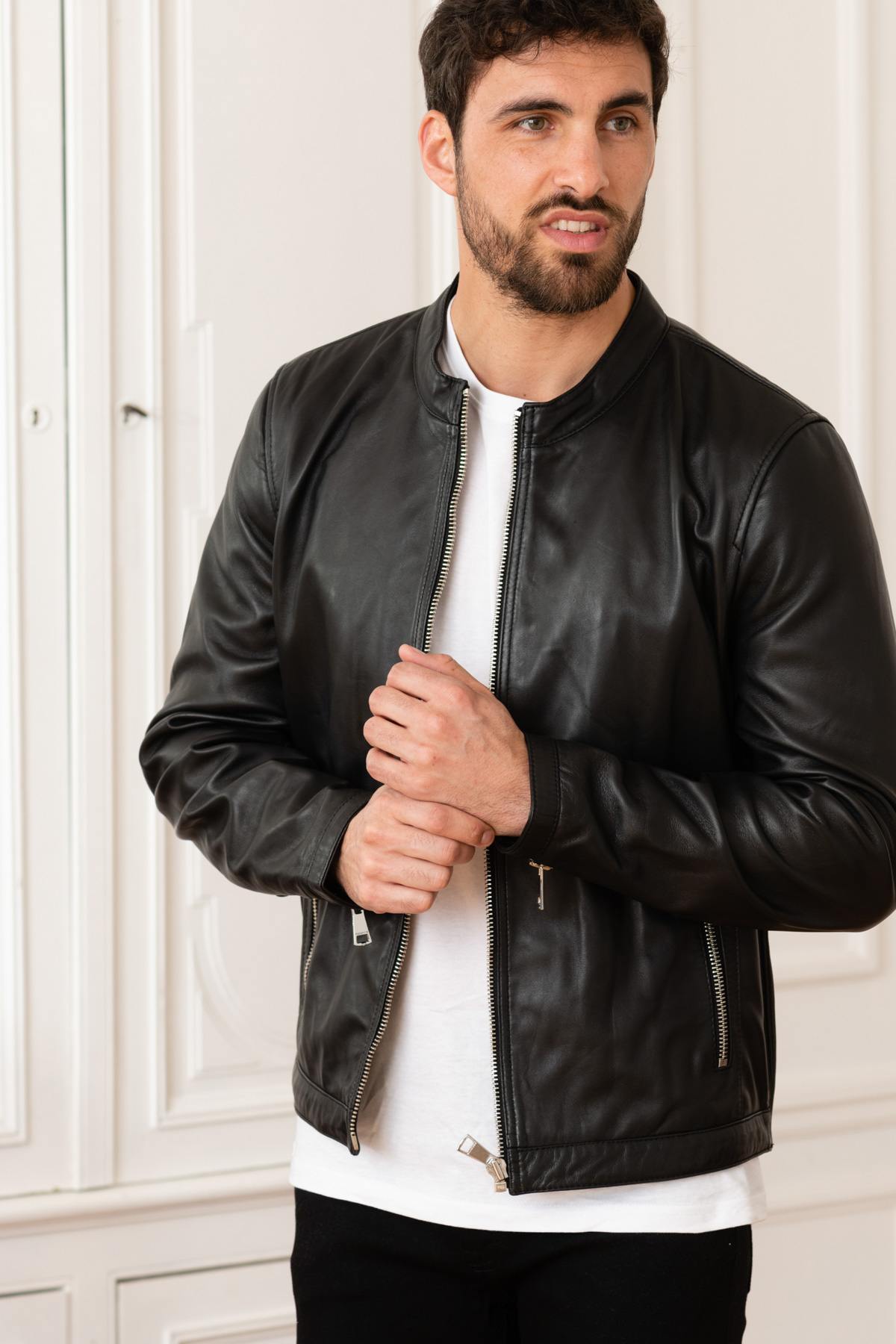 Black lambskin leather jacket - Image n°1