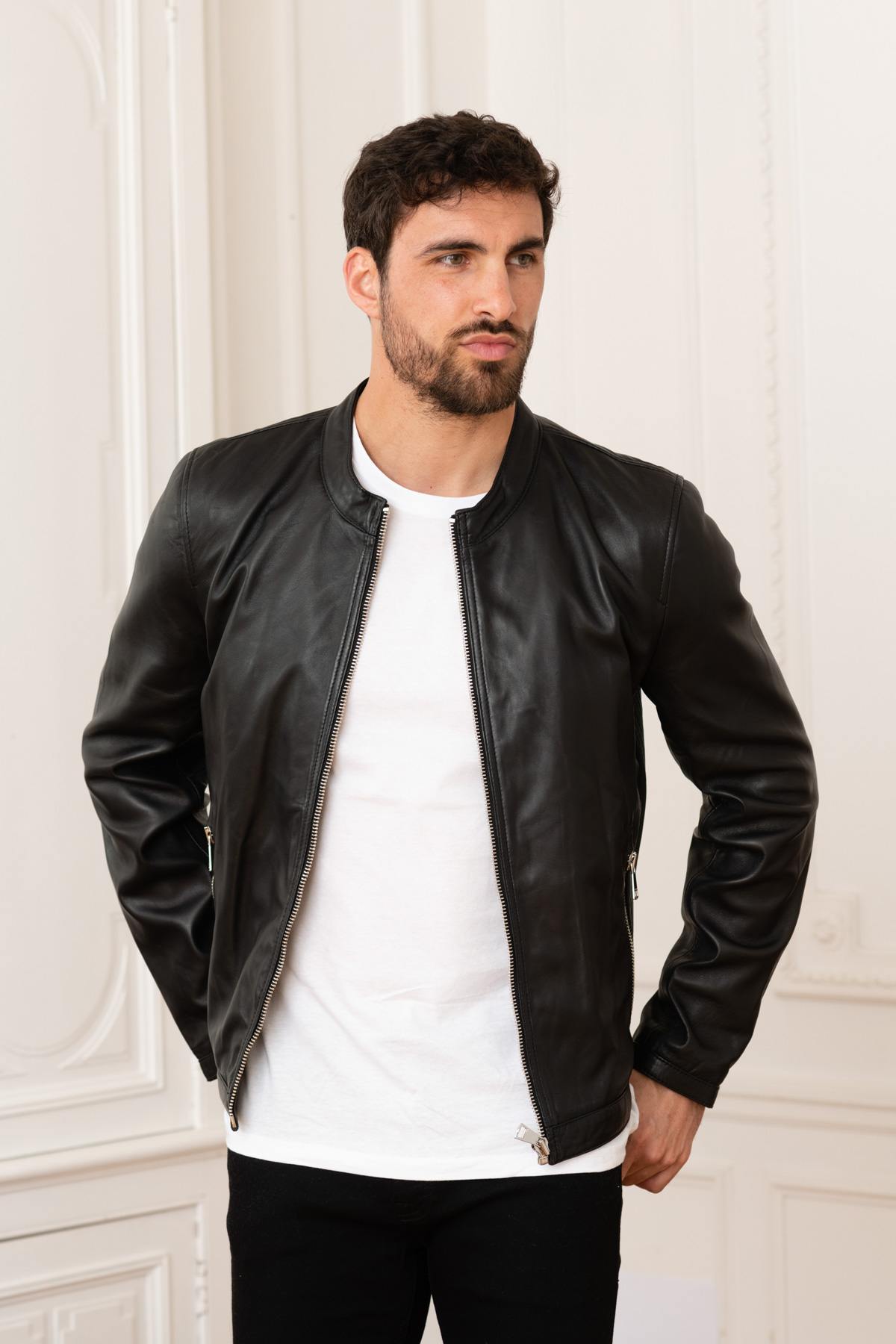 Black lambskin leather jacket - Image n°3