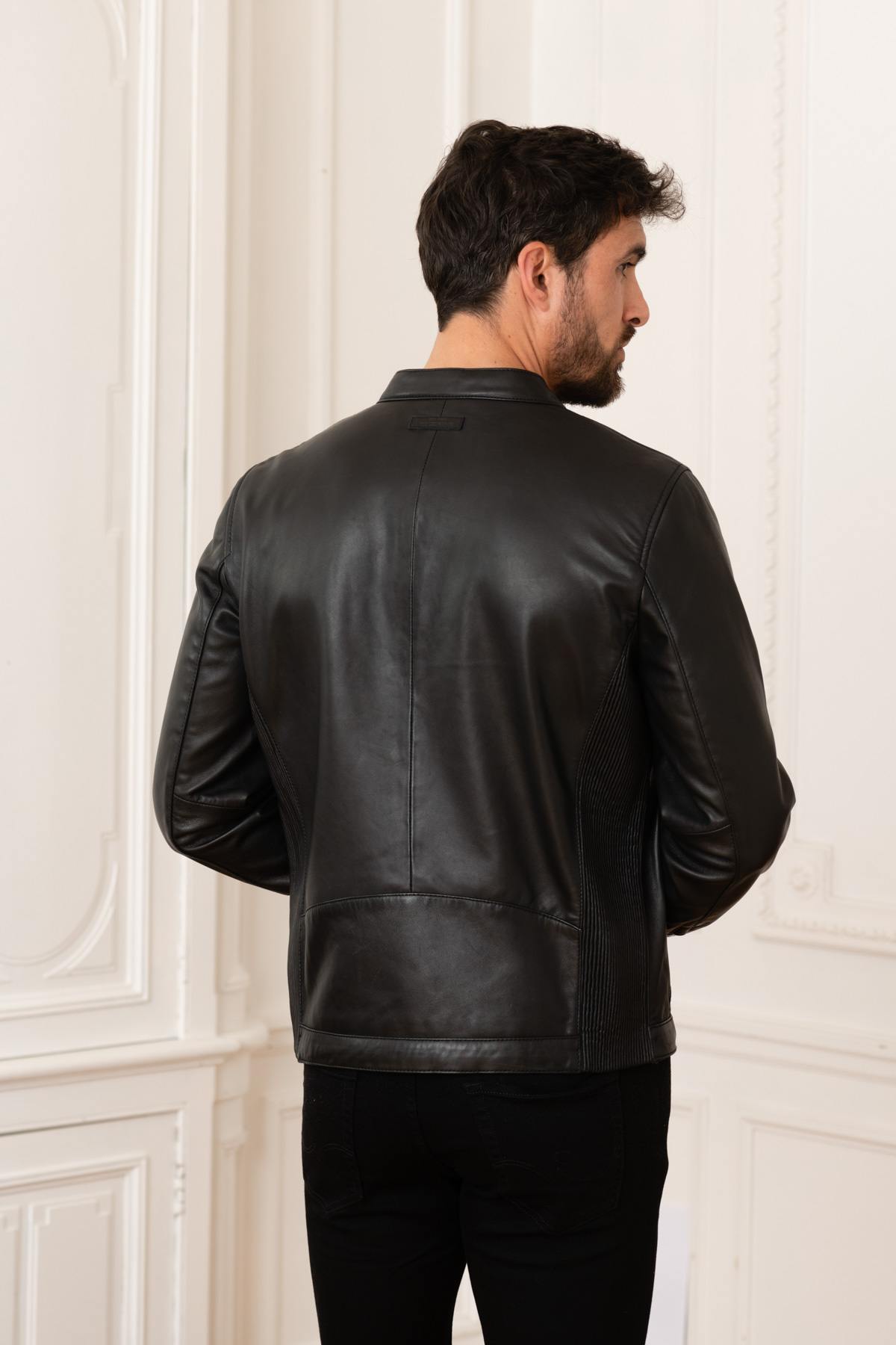 Black lambskin leather jacket - Image n°6