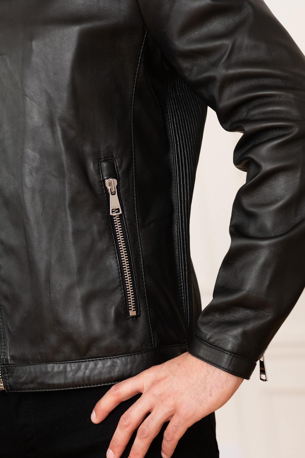 Black lambskin leather jacket - Image n°5