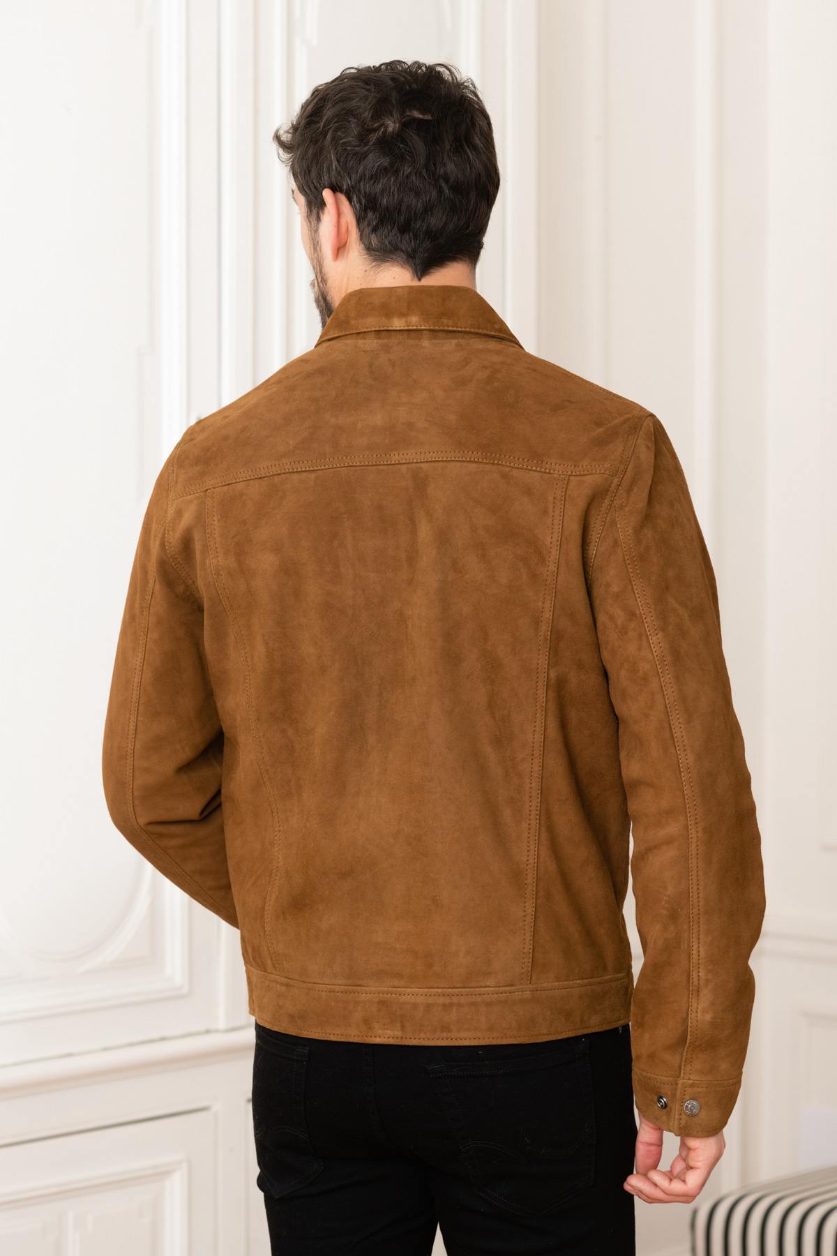 Jean-style jacket in suede leather - Image n°3