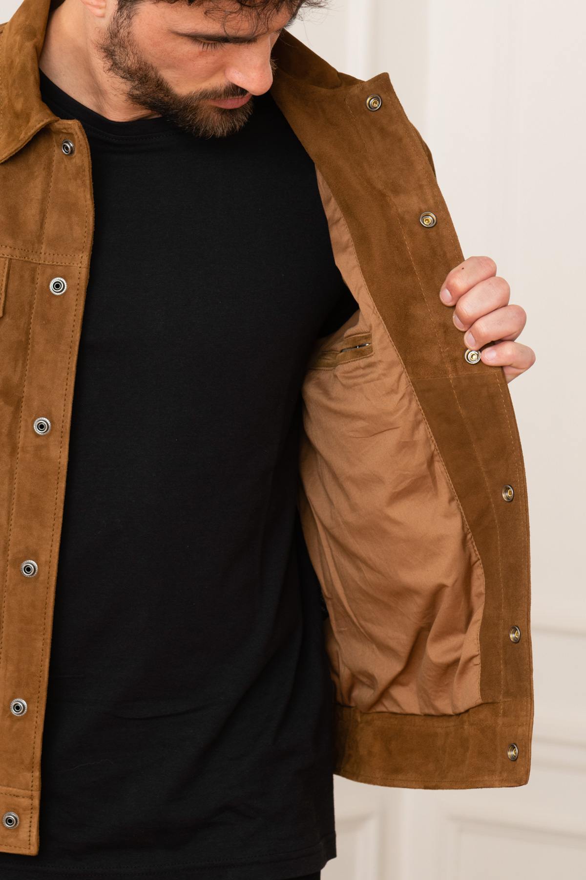 Jean-style jacket in suede leather - Image n°5