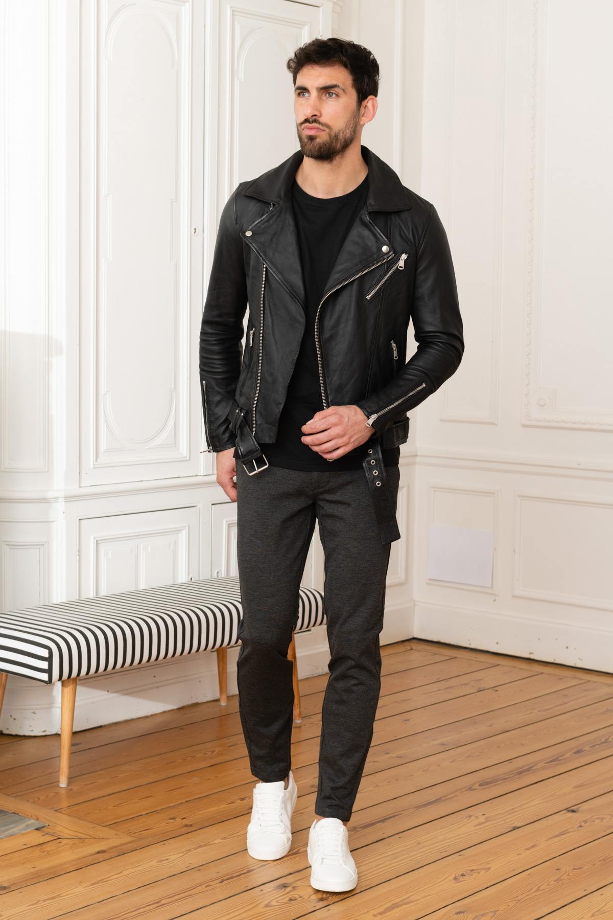 Black sheepskin Biker Jacket - Image n°3