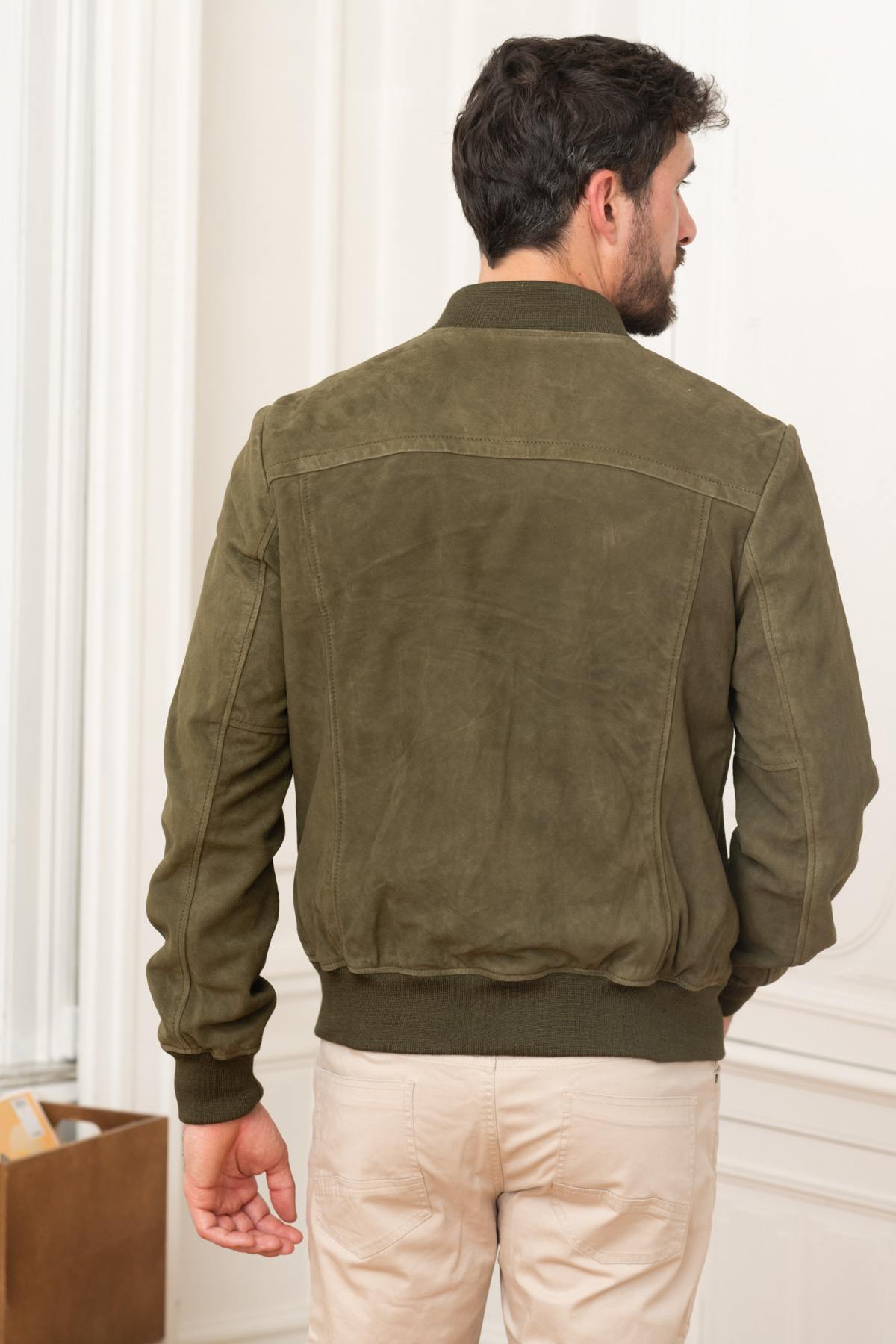 Khaki suede goatskin leather teddy - Image n°6