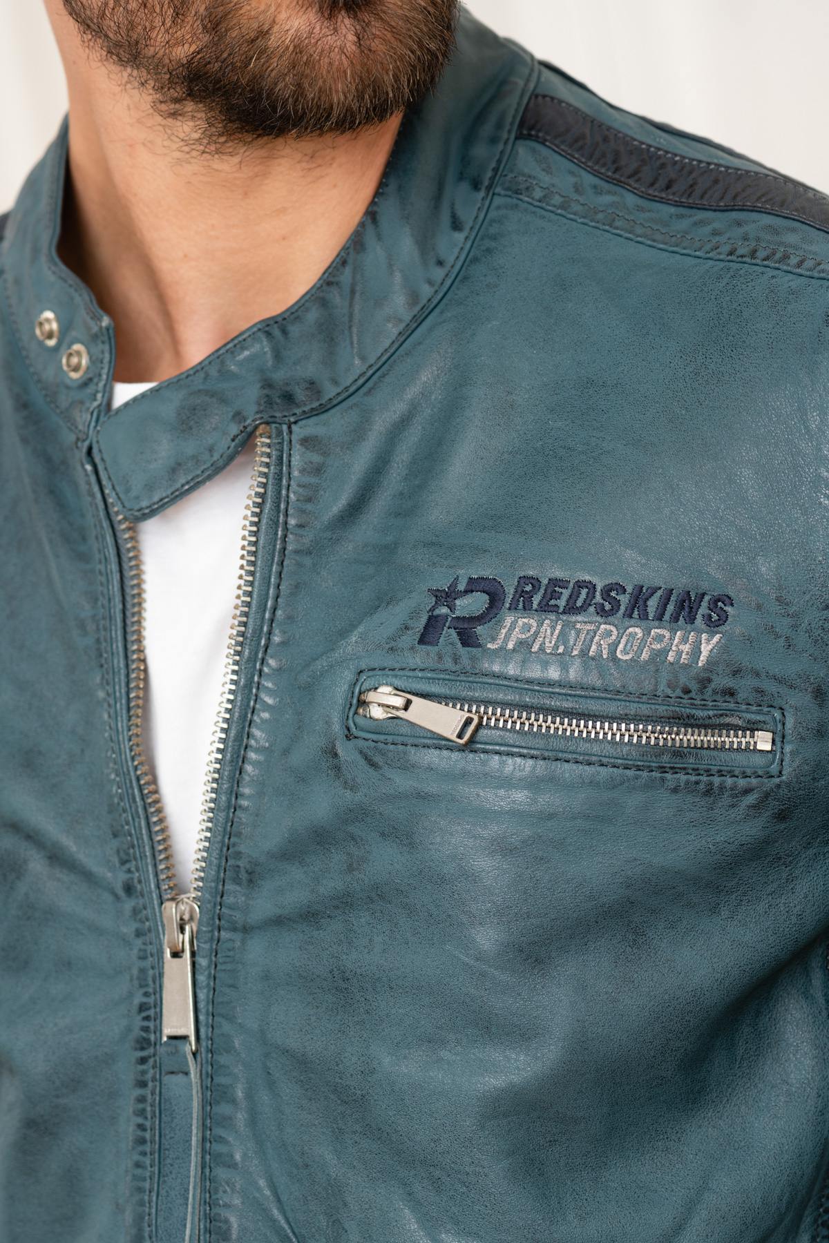 Blue leather racing jacket - Image n°6