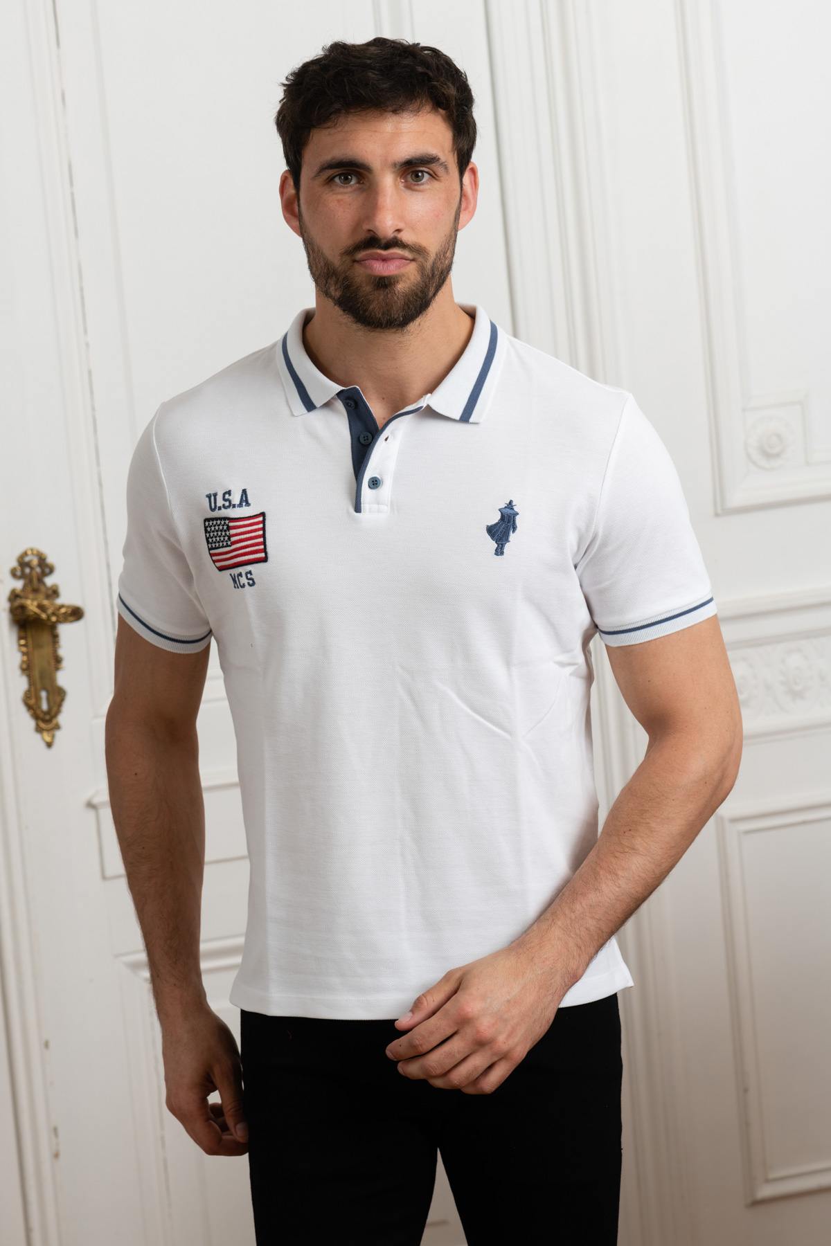 White USA flag polo shirt - Image n°1