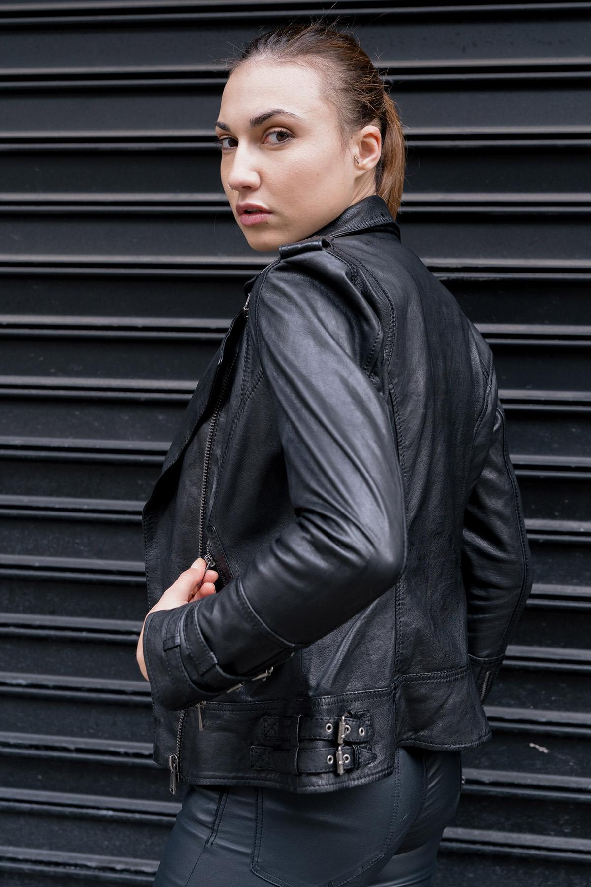 Biker Jacket jacket in black vegetable sheep leather - Image n°2