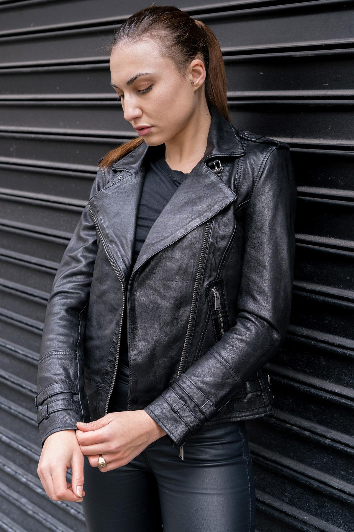 Biker Jacket jacket in black vegetable sheep leather - Image n°4