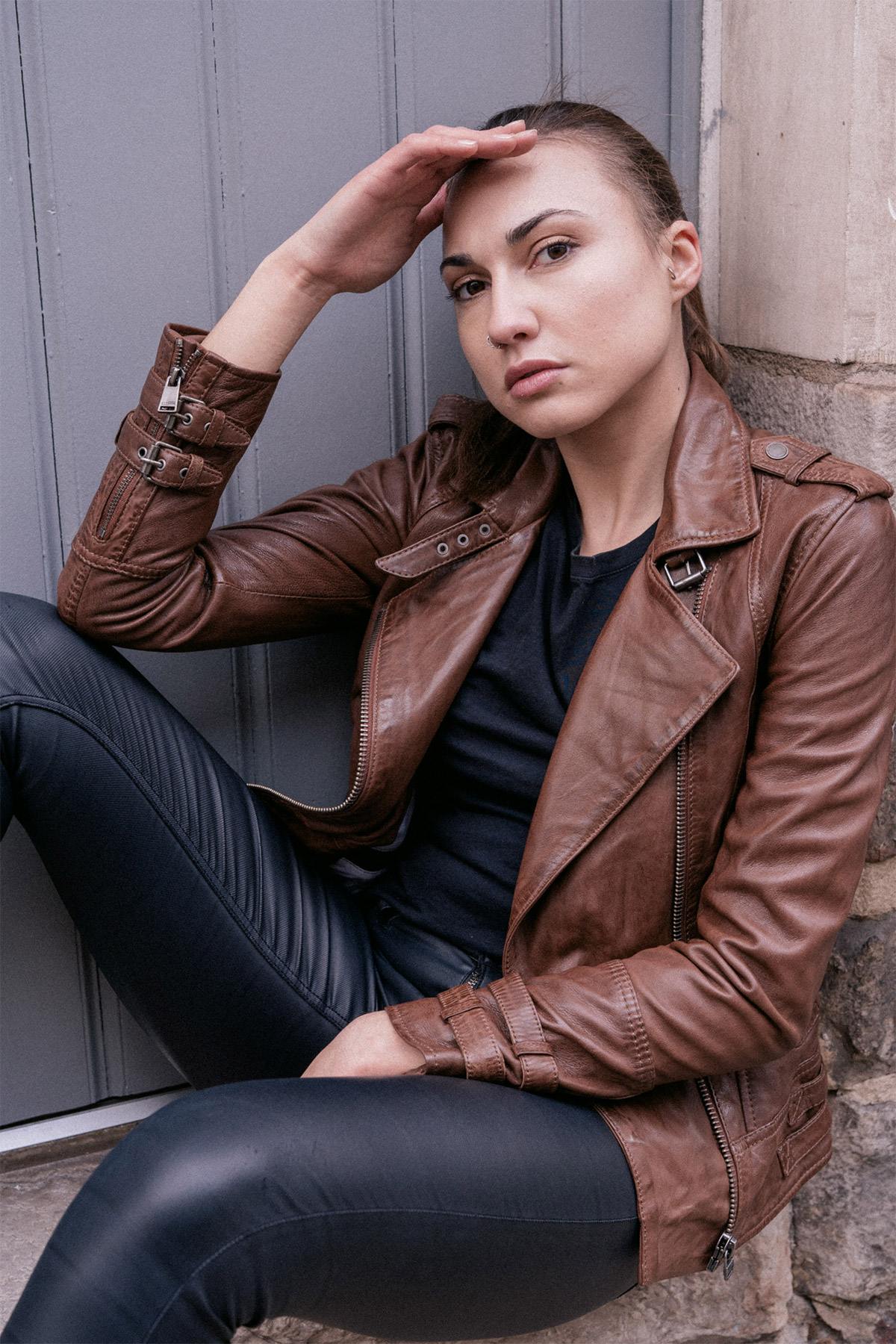 Brown leather Perfecto jacket - Image n°2