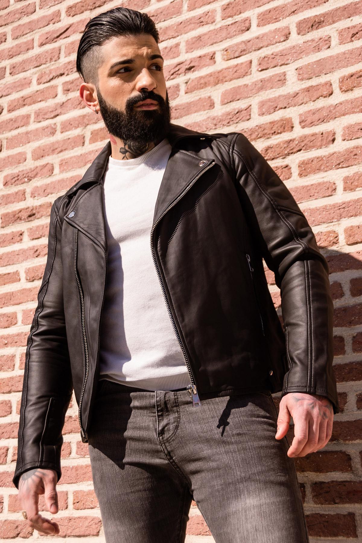 Matte black men's Biker Jacket - Image n°8