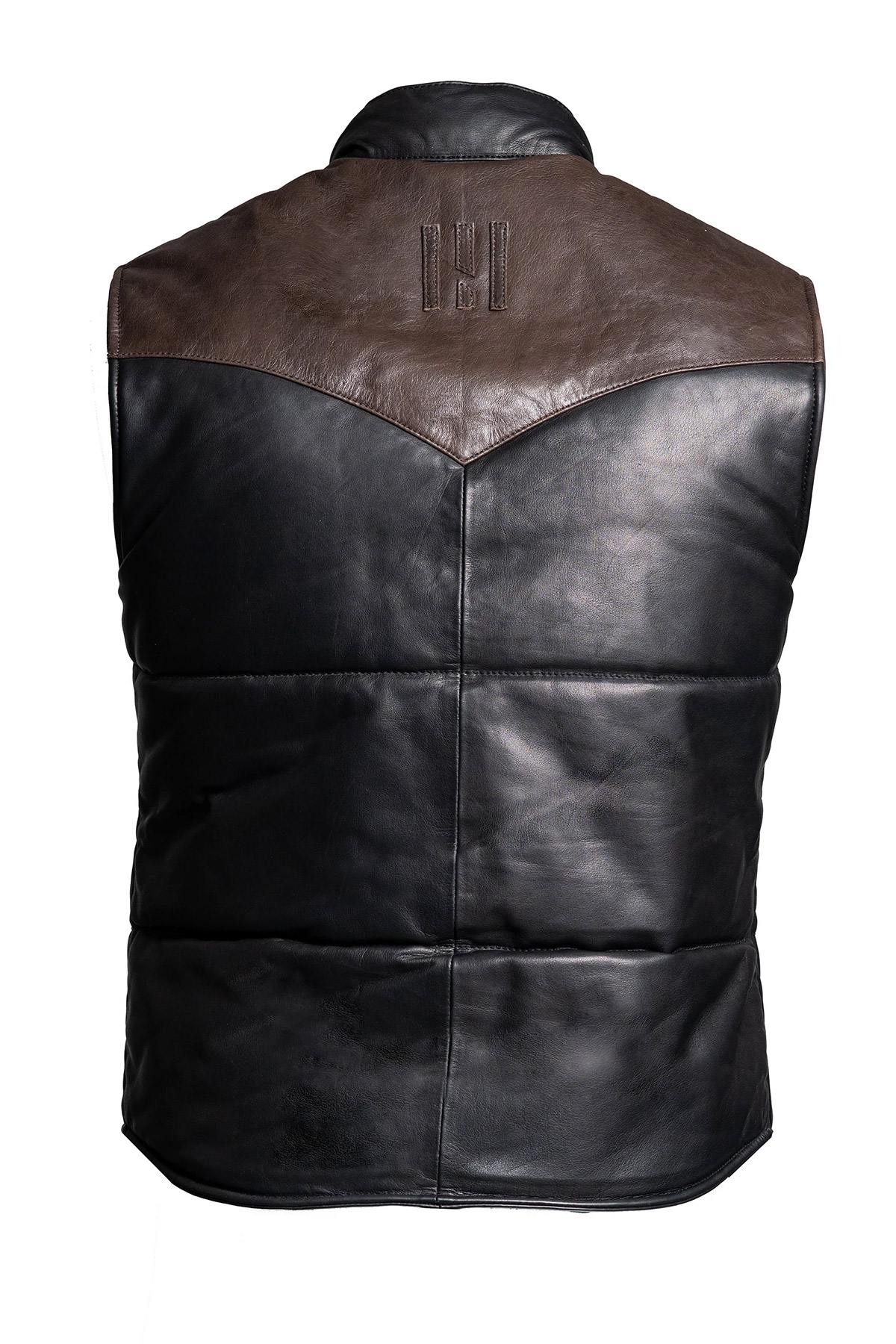 Sleeveless down jacket in cowhide leather - Image n°5