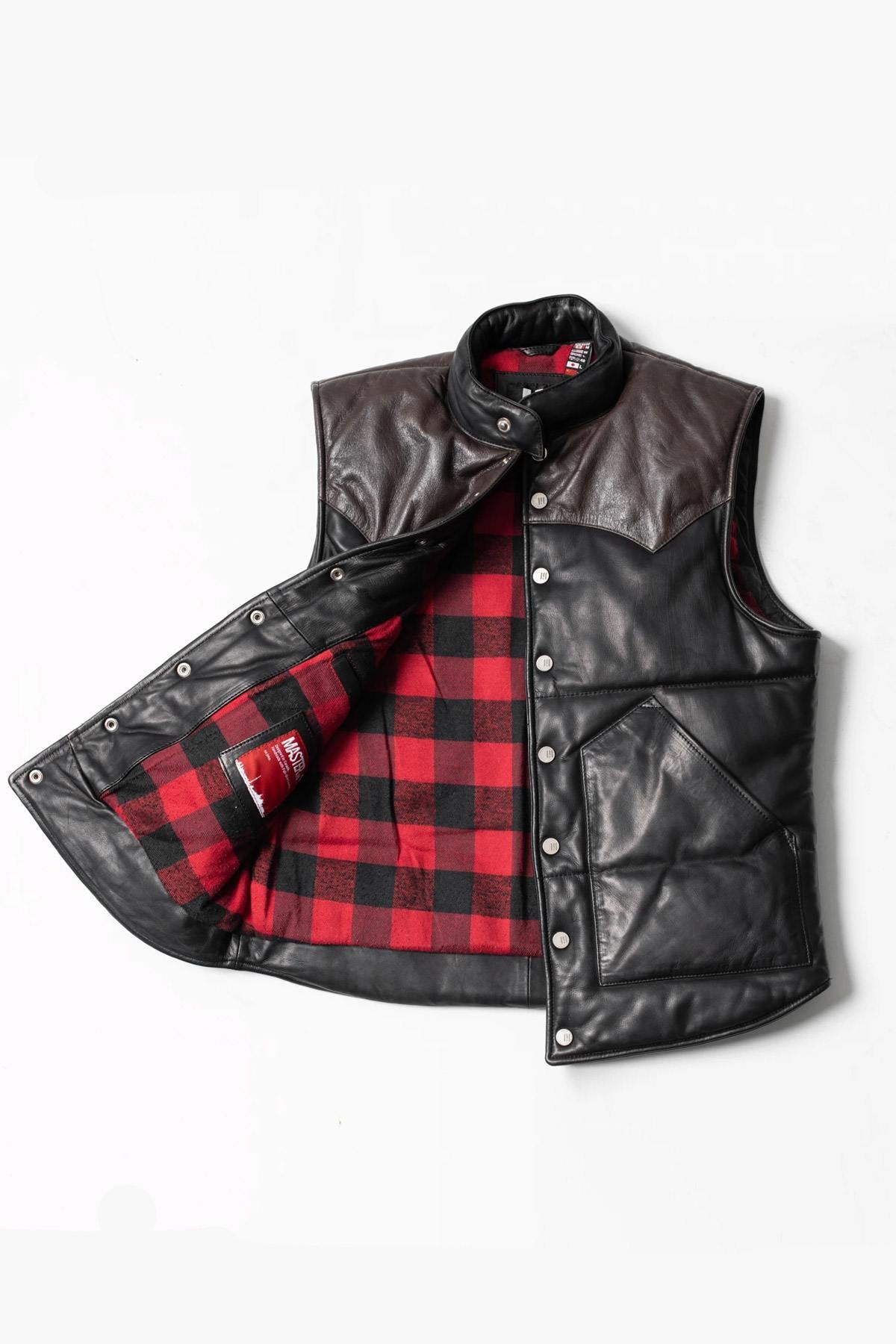 Sleeveless down jacket in cowhide leather - Image n°6