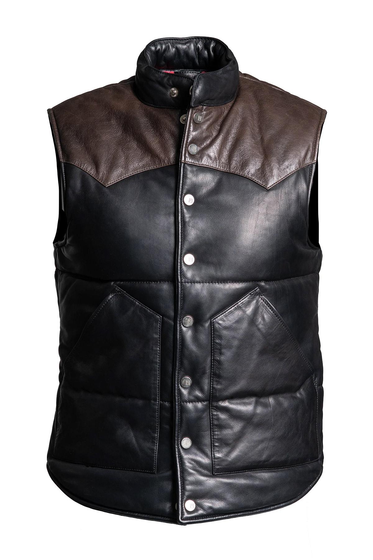 Sleeveless down jacket in cowhide leather - Image n°4