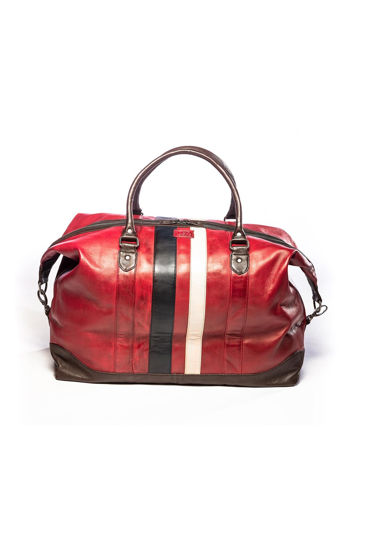 72h travel bag in vintage red leather - Image n°5