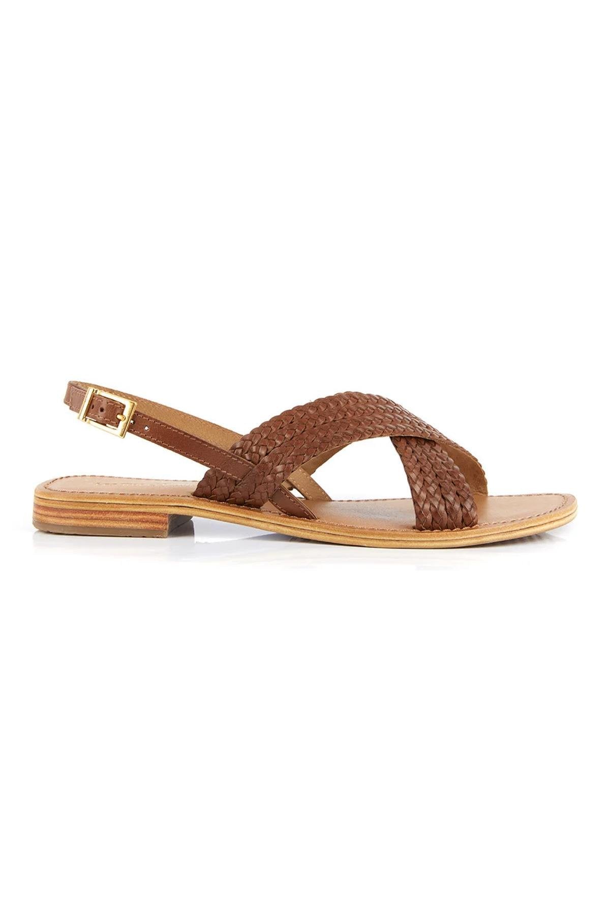 Leather sandals with braided brown straps - Image n°2