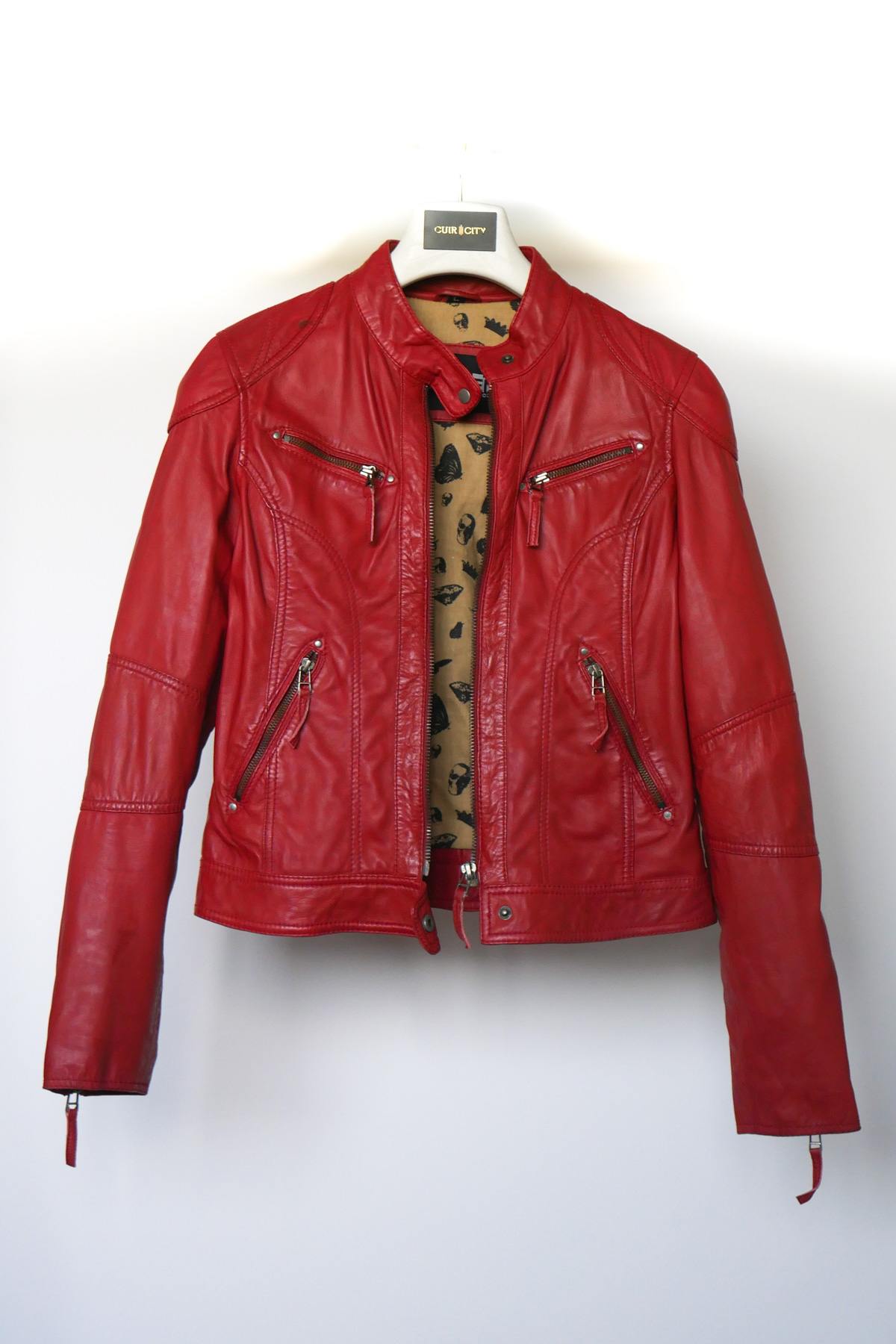 Women's red leather jacket - Image n°5