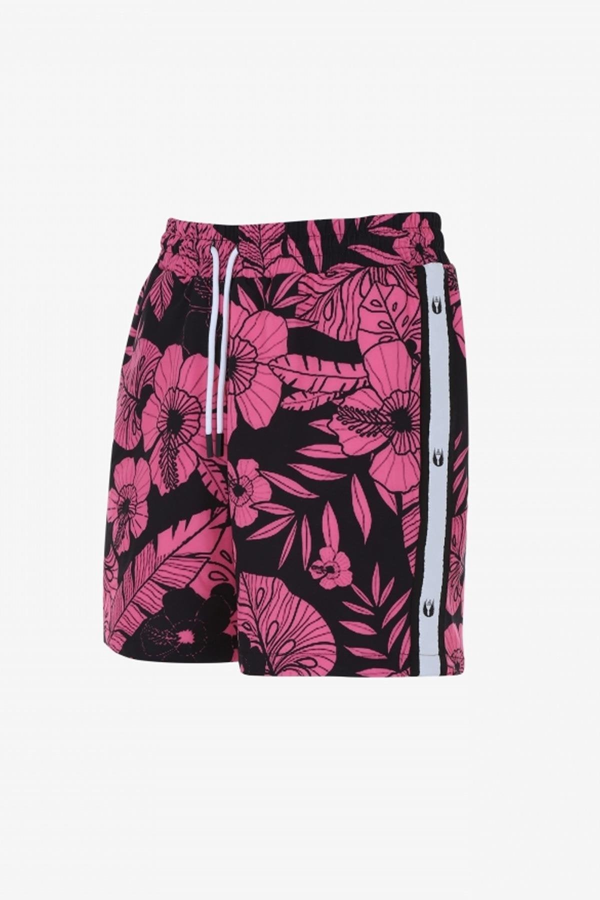 Black and pink floral beach shorts - Image n°1