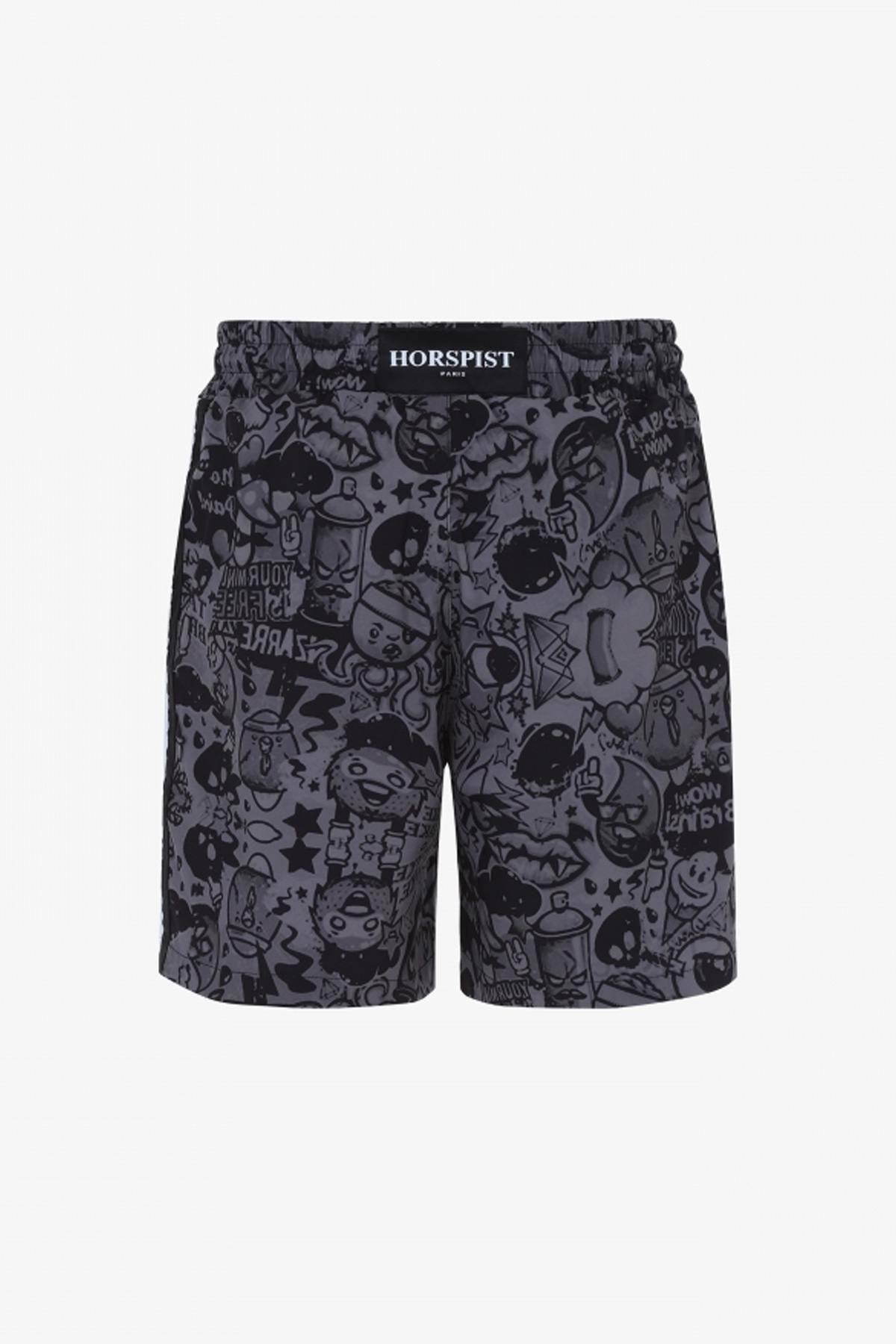 Black cartoon print beach shorts - Image n°2