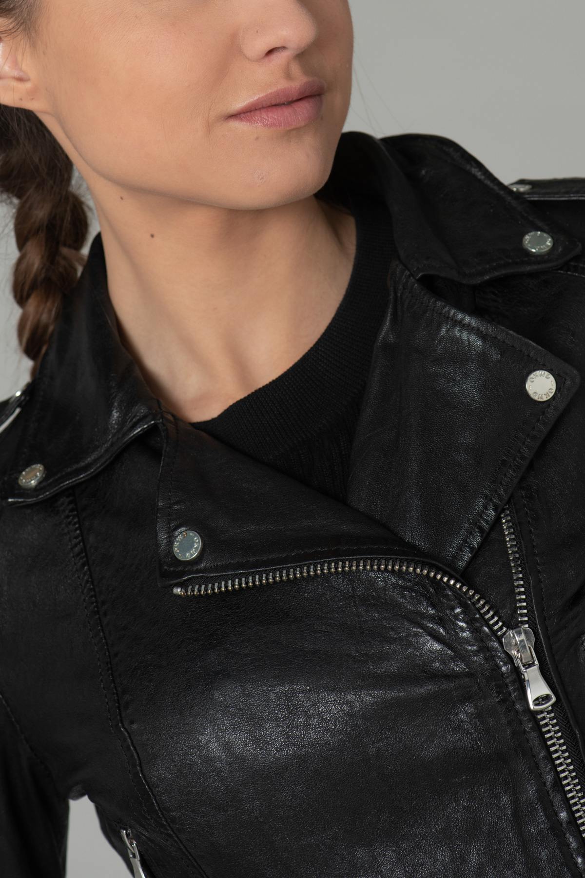 Short black leather Biker Jacket - Image n°6