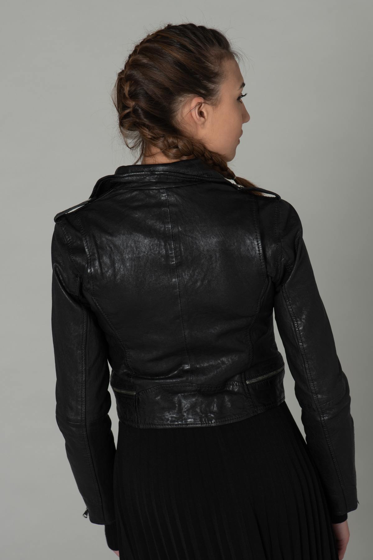 Short black leather Biker Jacket - Image n°3