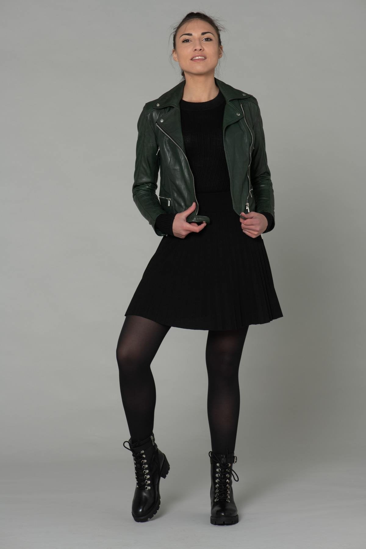 Khaki green Biker style jacket - Image n°2