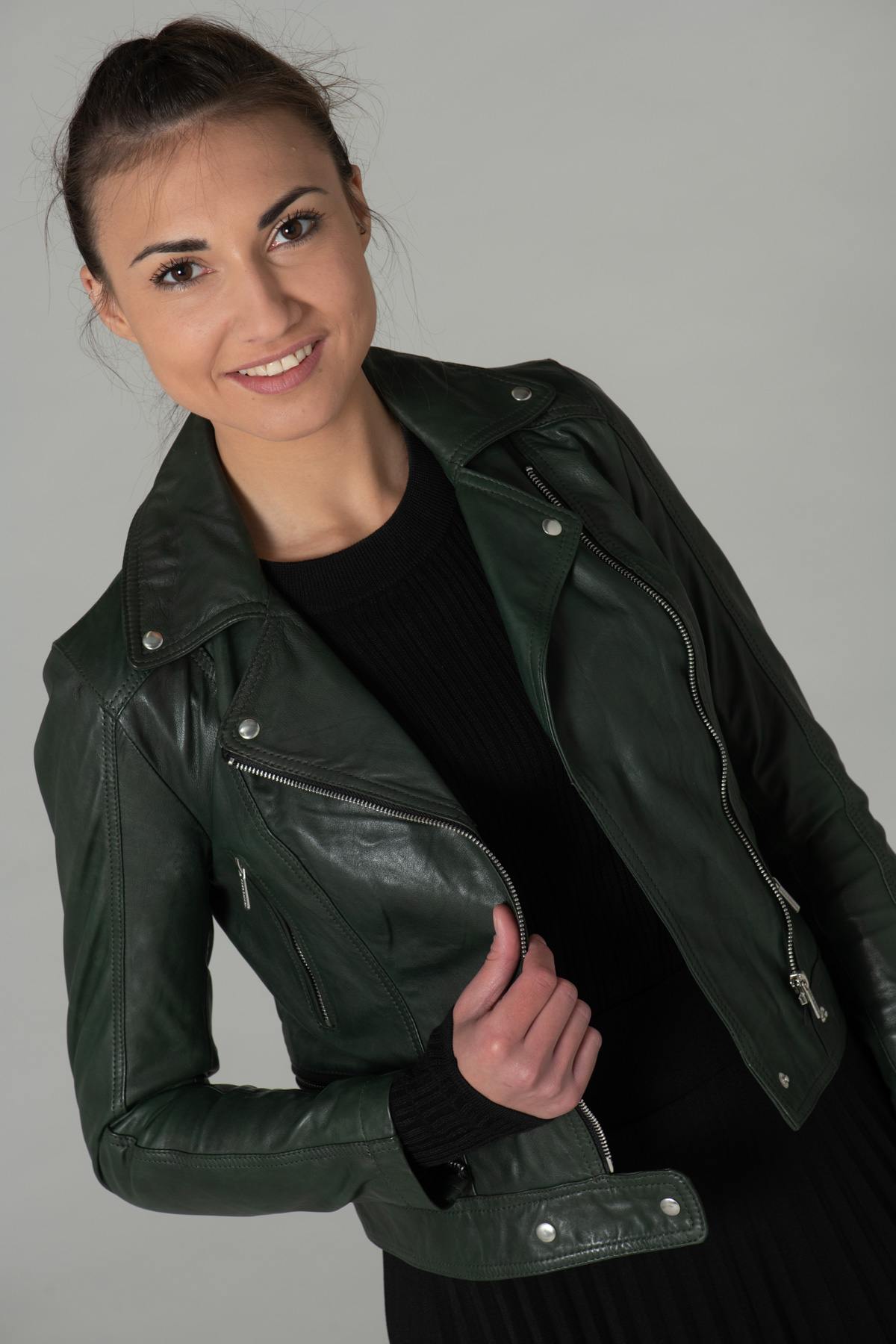 Khaki green Biker style jacket - Image n°1