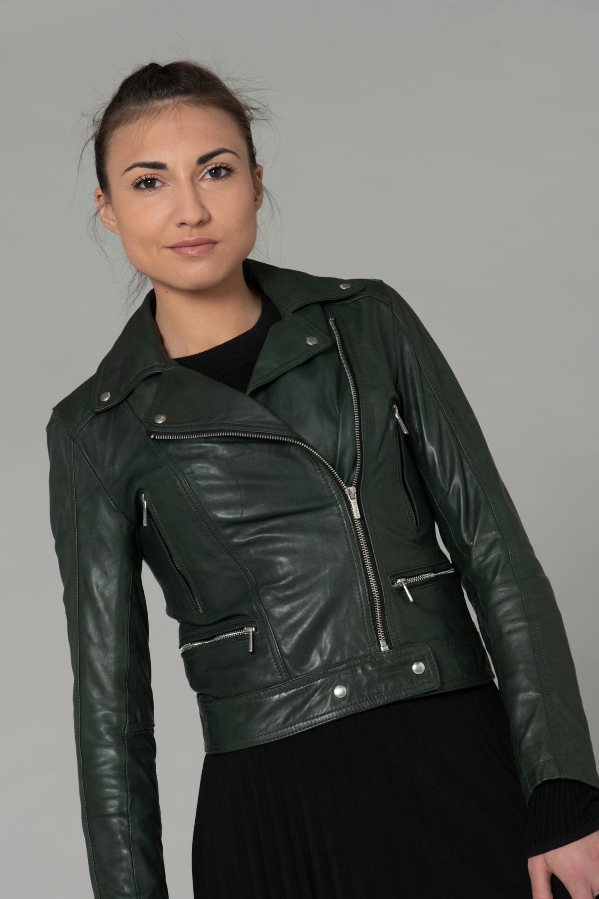 Khaki green perfecto style jacket - Image n°3