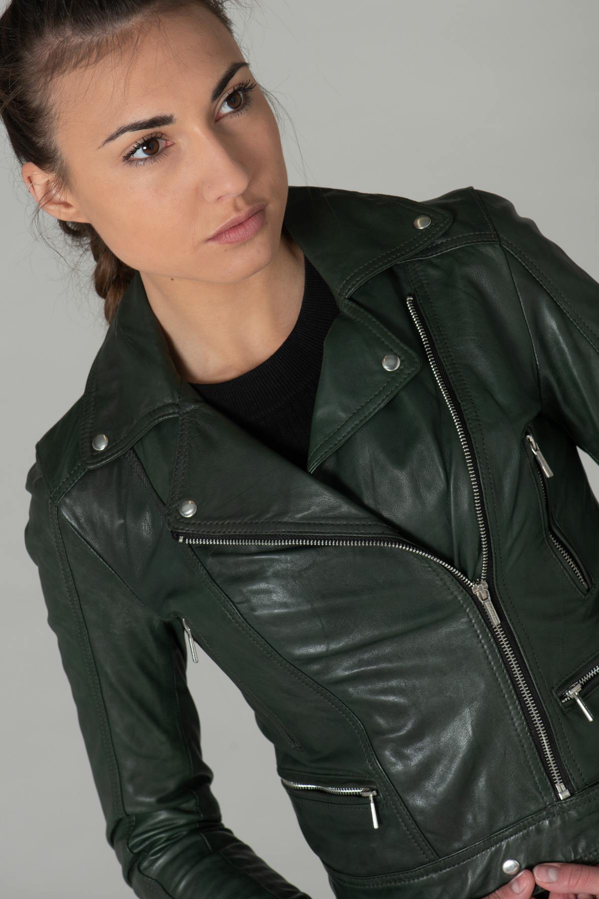 Khaki green perfecto style jacket - Image n°8