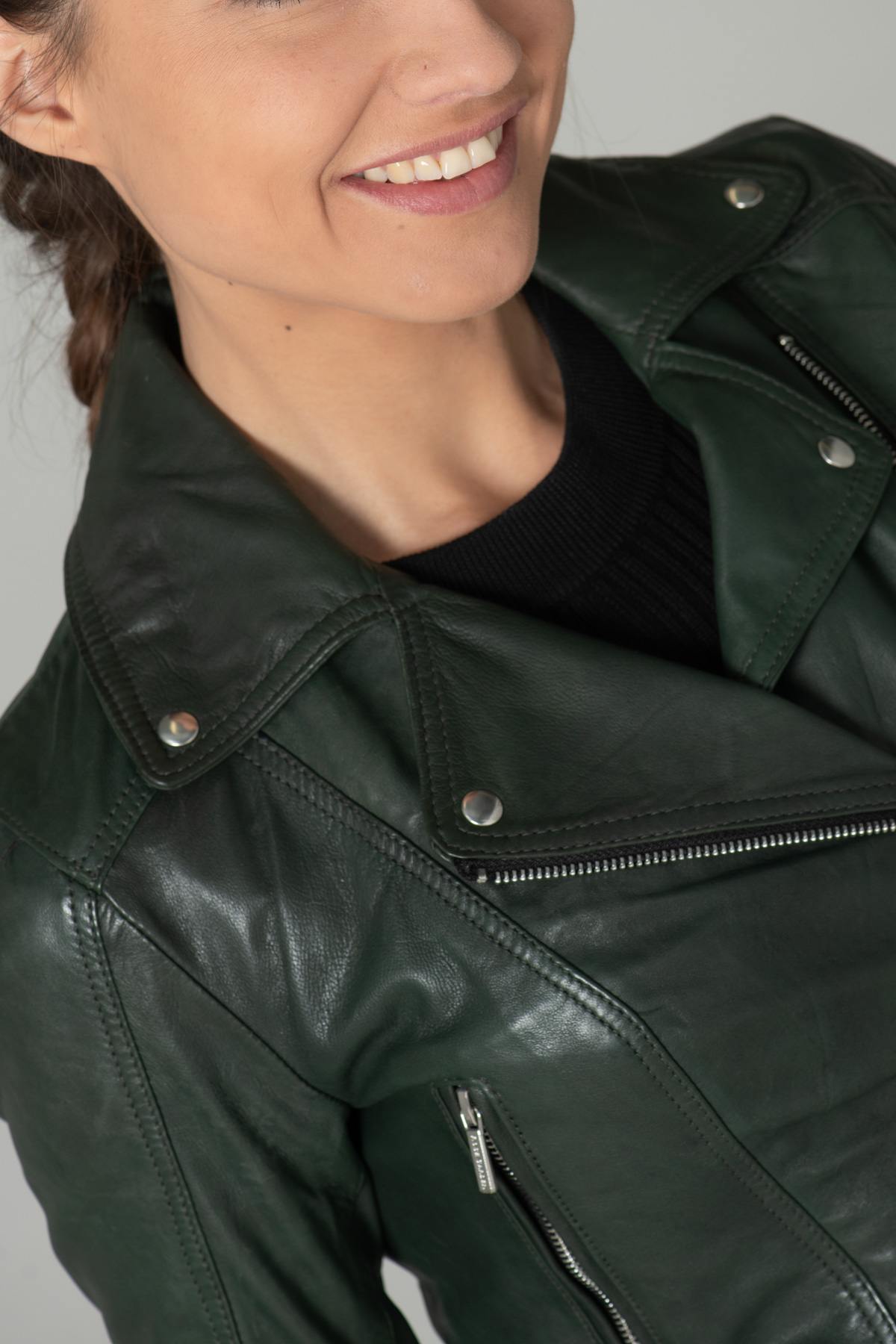 Khaki green Biker style jacket - Image n°9