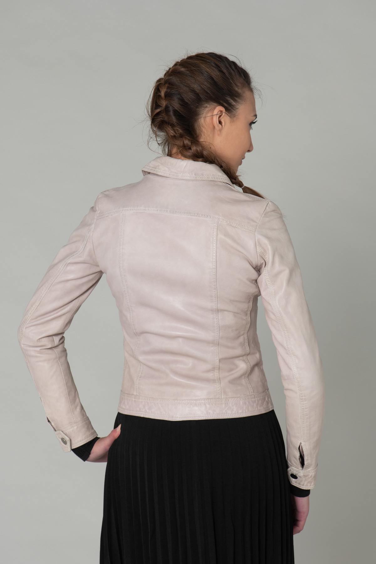 Pale pink leather jacket - Image n°7