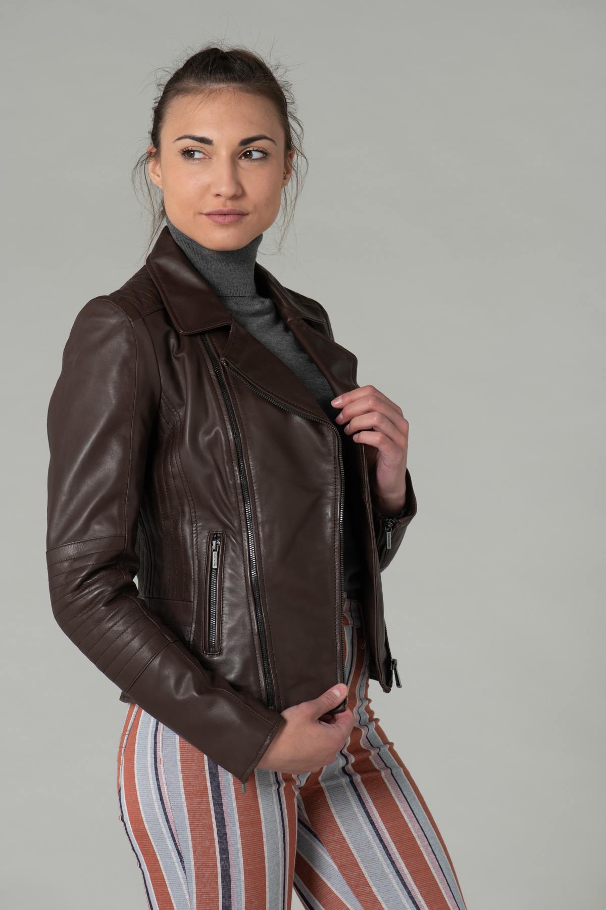 Dark brown motorcycle-style perfecto - Image n°3