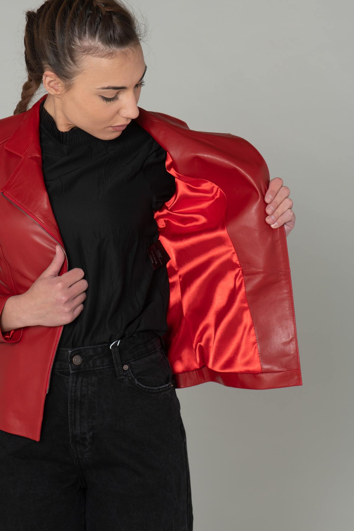 Smooth red leather Biker Jacket - Image n°4