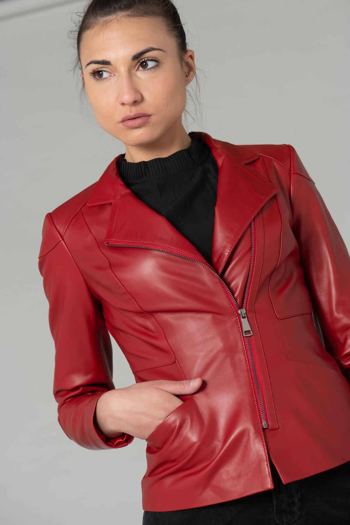 Smooth red leather Biker Jacket - Image n°1