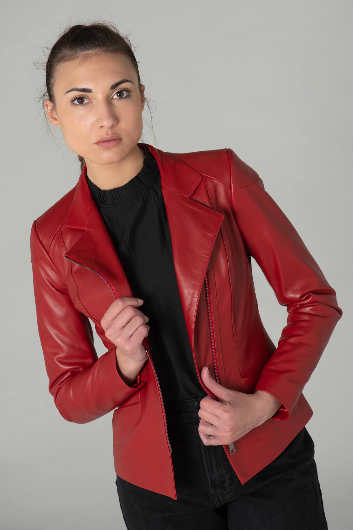 Smooth red leather Biker Jacket - Image n°5