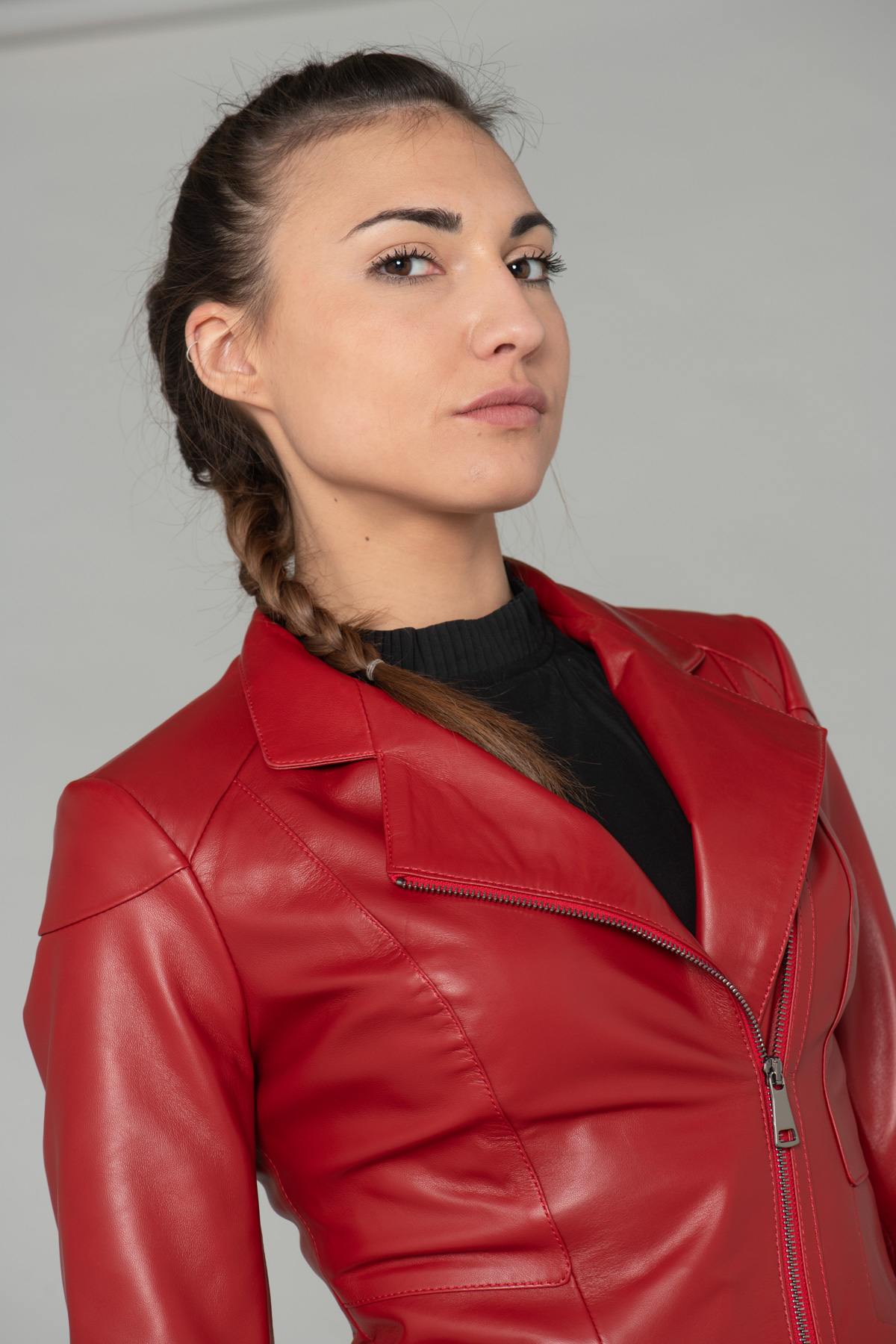 Smooth red leather Biker Jacket - Image n°8