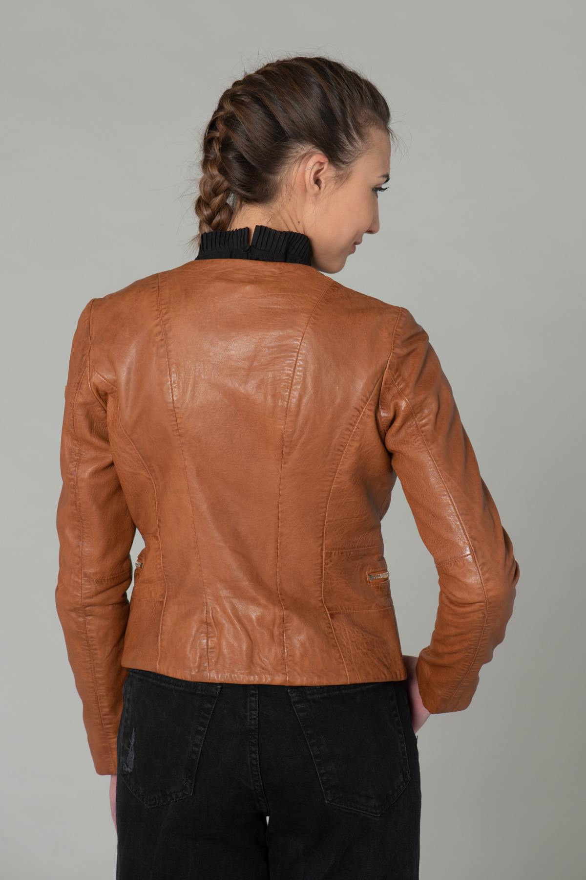 Women's cognac leather jacket - Image n°6