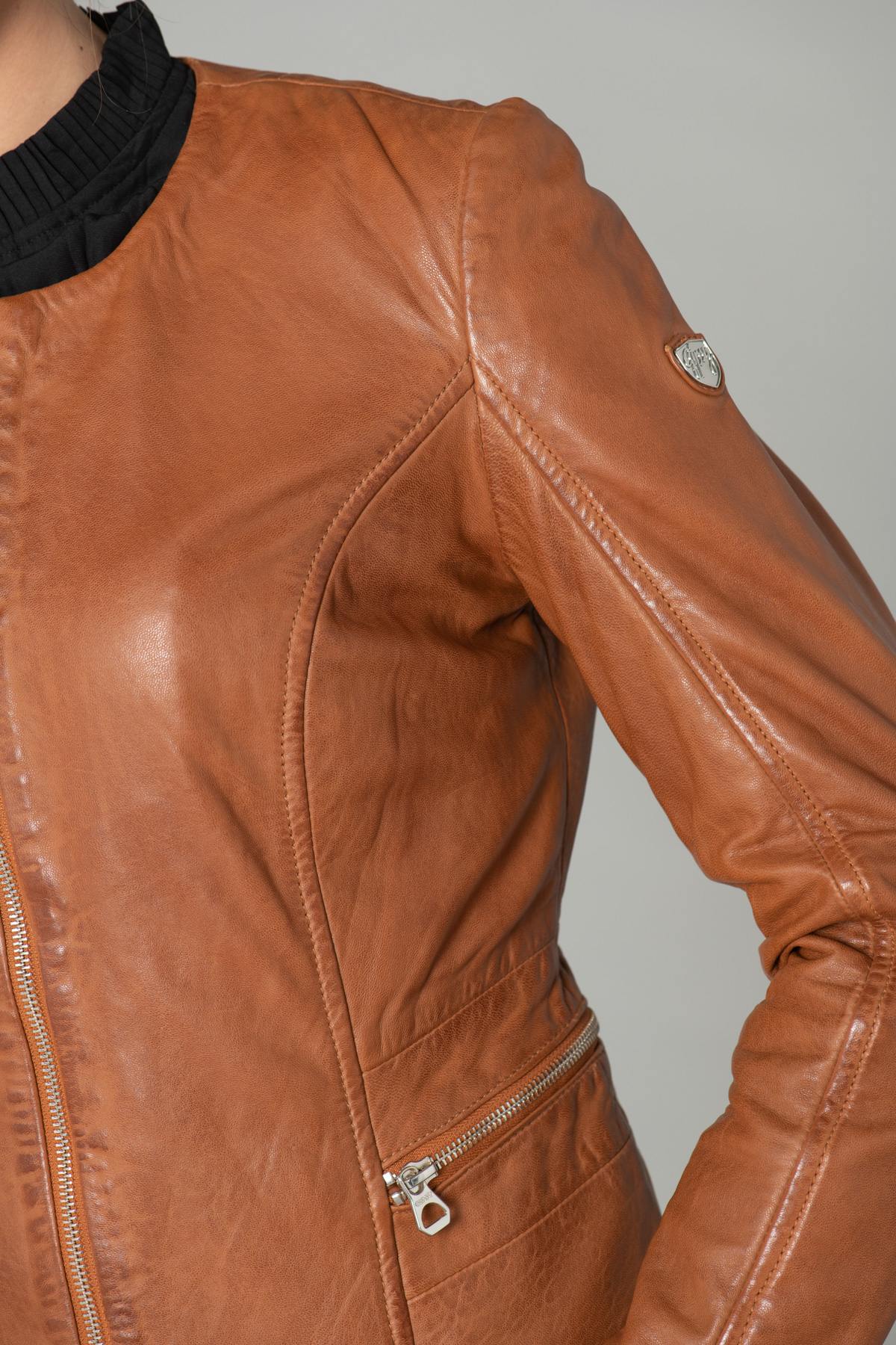 Women's cognac leather jacket - Image n°7