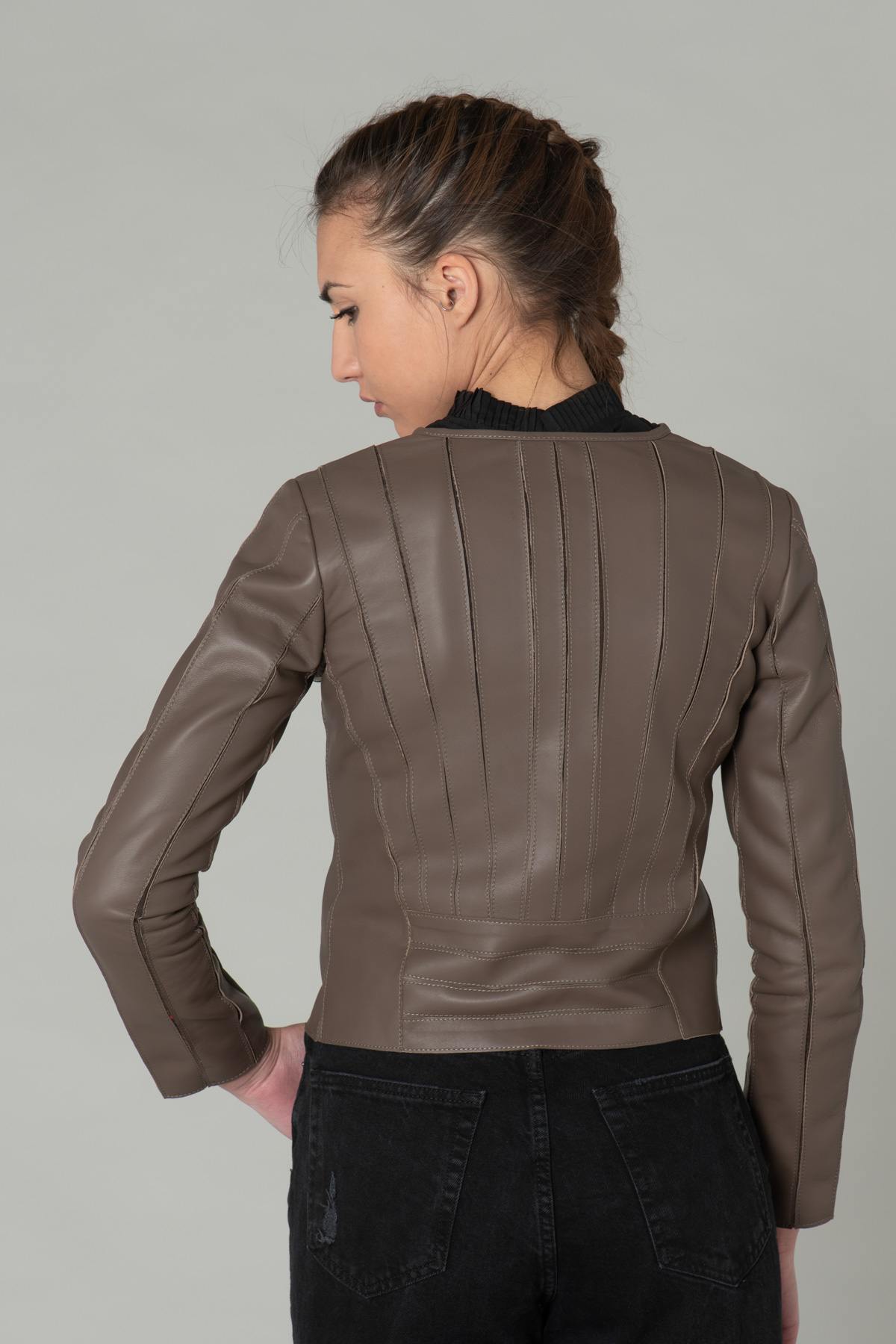 Spencer in taupe leather - Image n°2