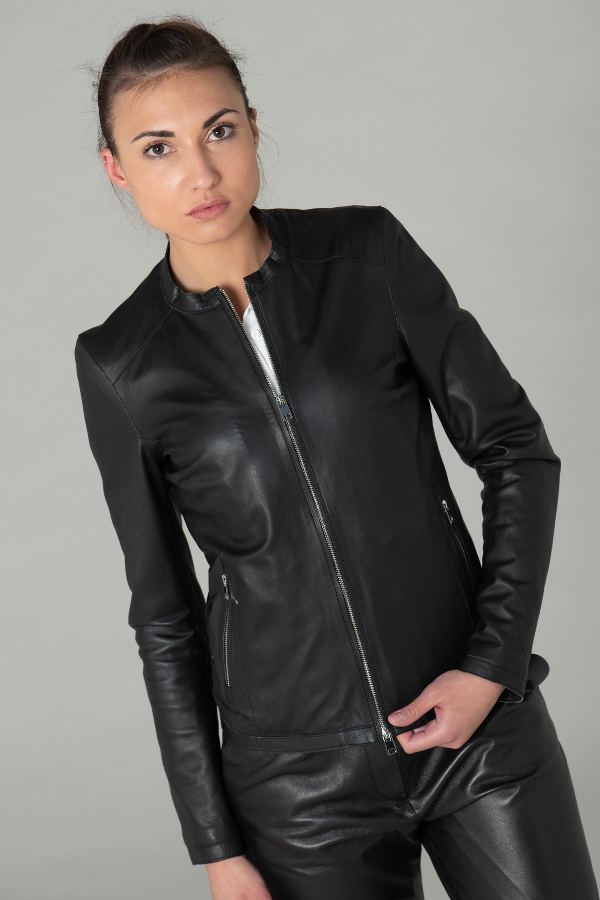 Black smooth leather jacket - Image n°3