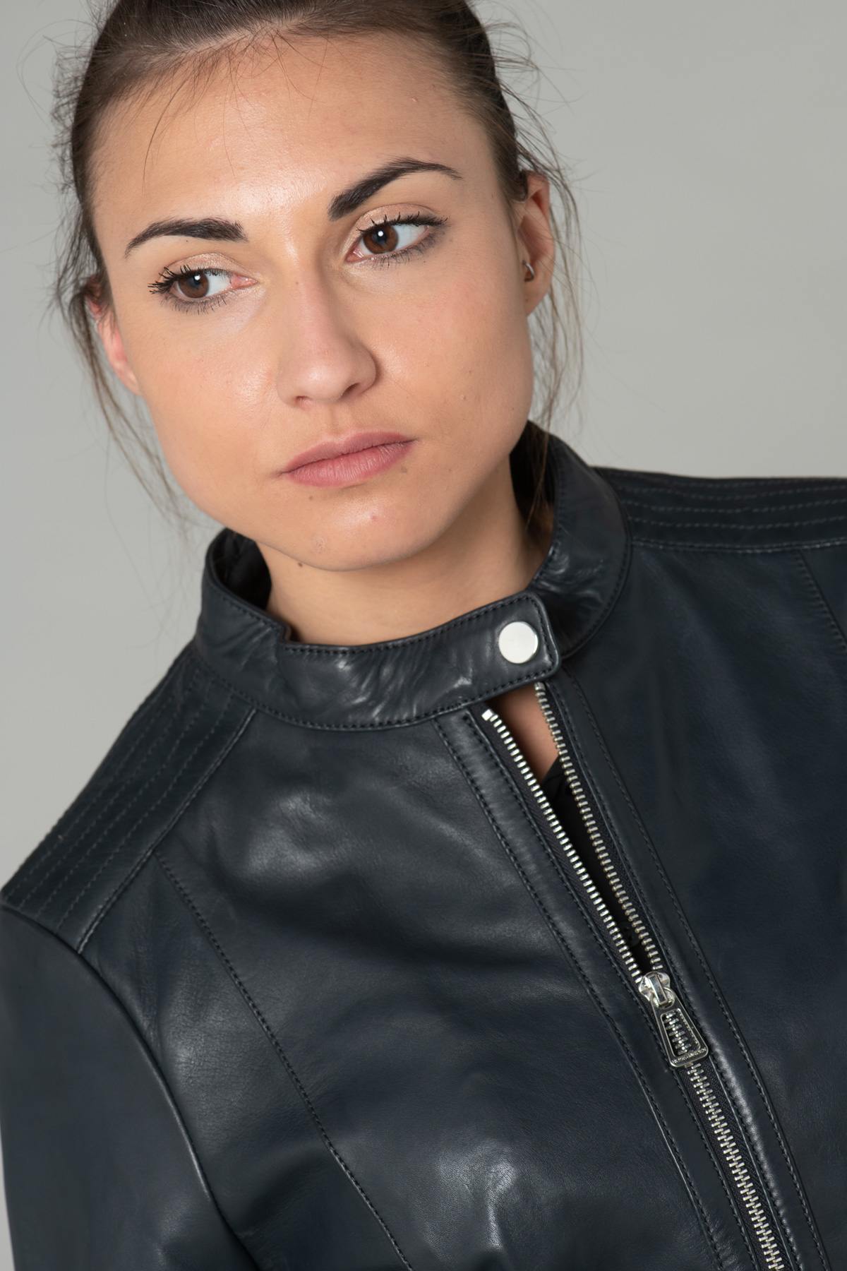 Large size navy leather jacket - Image n°6