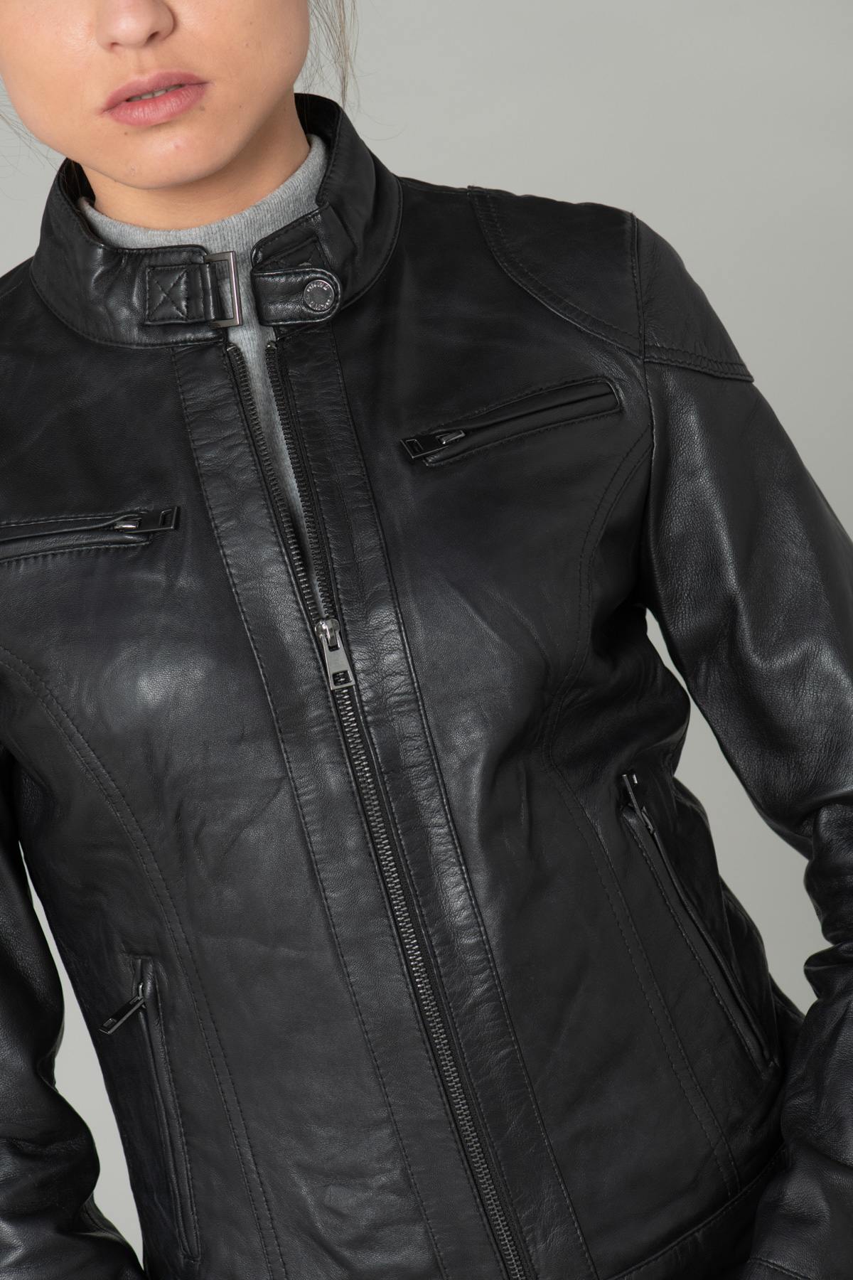 Black leather biker style jacket - Image n°9