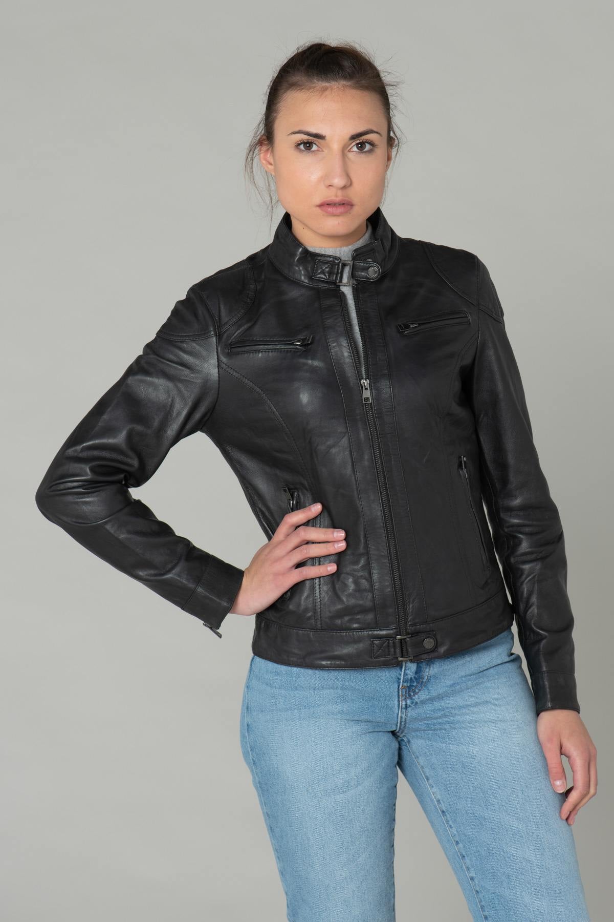 Black leather biker style jacket - Image n°5